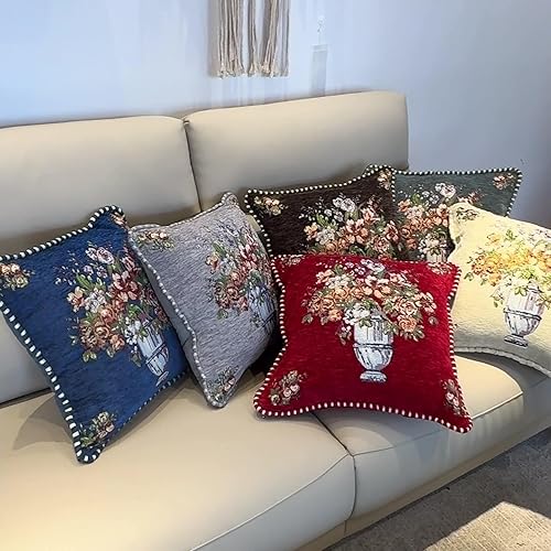 Miniatura 7 de Juego de 2 fundas de almohada vintage rojas para sofá, fundas de almohada victorianas de 18 x 18 pulgadas, almohada de entrada para banco y sala de