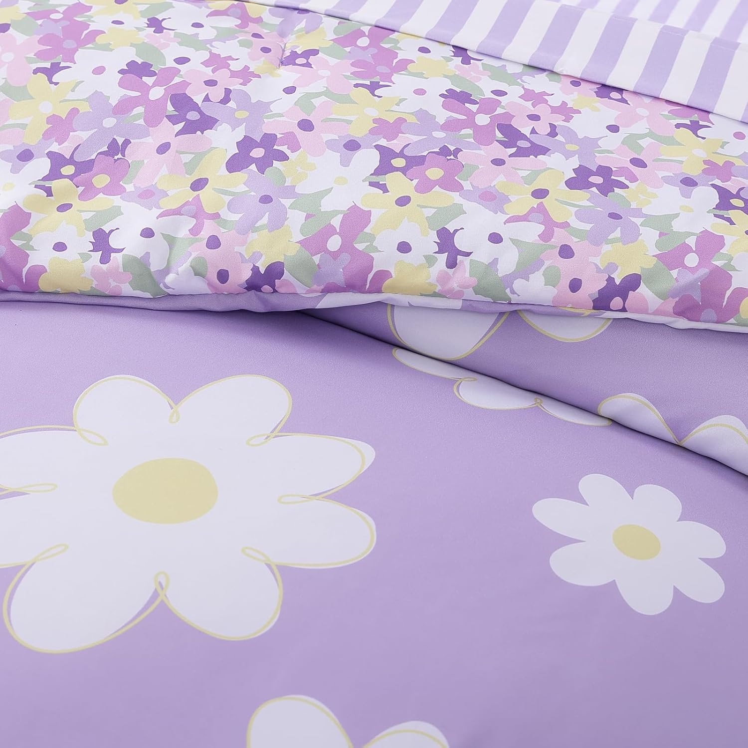 Twin XL Comforter Set for Girls, Purple Daisy Kids Bedding Set Reversible with Cute Floral, All Season Bed in a Bag Dorm 5 Pieces with Sheets, Pillowcase & Sham