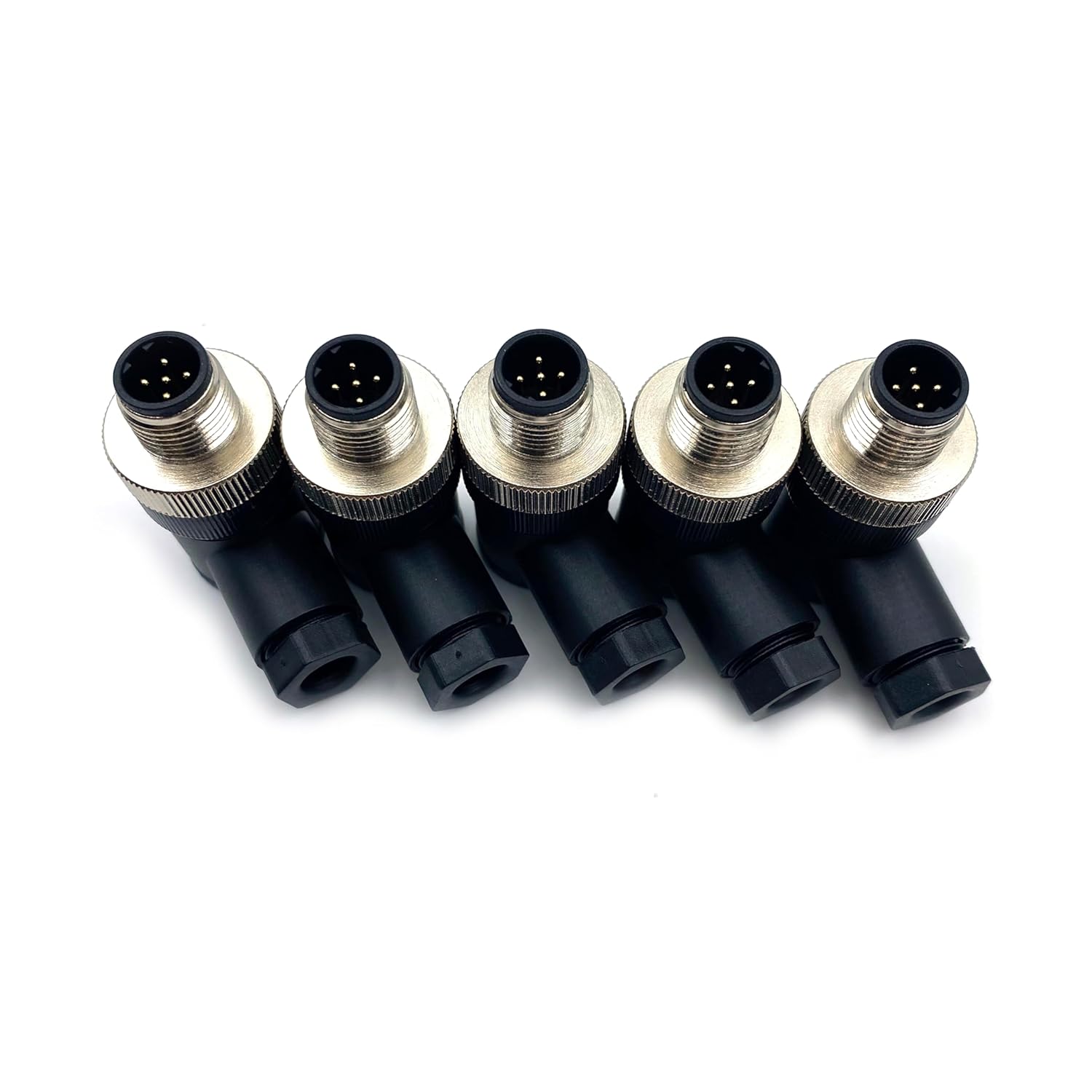 5 Pcs M12 5 Pin B Code Male Connector, IP67 Waterproof B Code Industrial Circular Connector Field Assembly Wireable Adapter Unshielded Right Angle Type Sensor for PG7 Cable 125V 4A