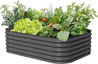 Vego Garden Aluzinc Raised Garden Bed Kits, 17" Tall 6 in 1 Modular Metal Raised Planter Bed for Vegetables Flowers Patio Ground Planter Box-Modern Gray