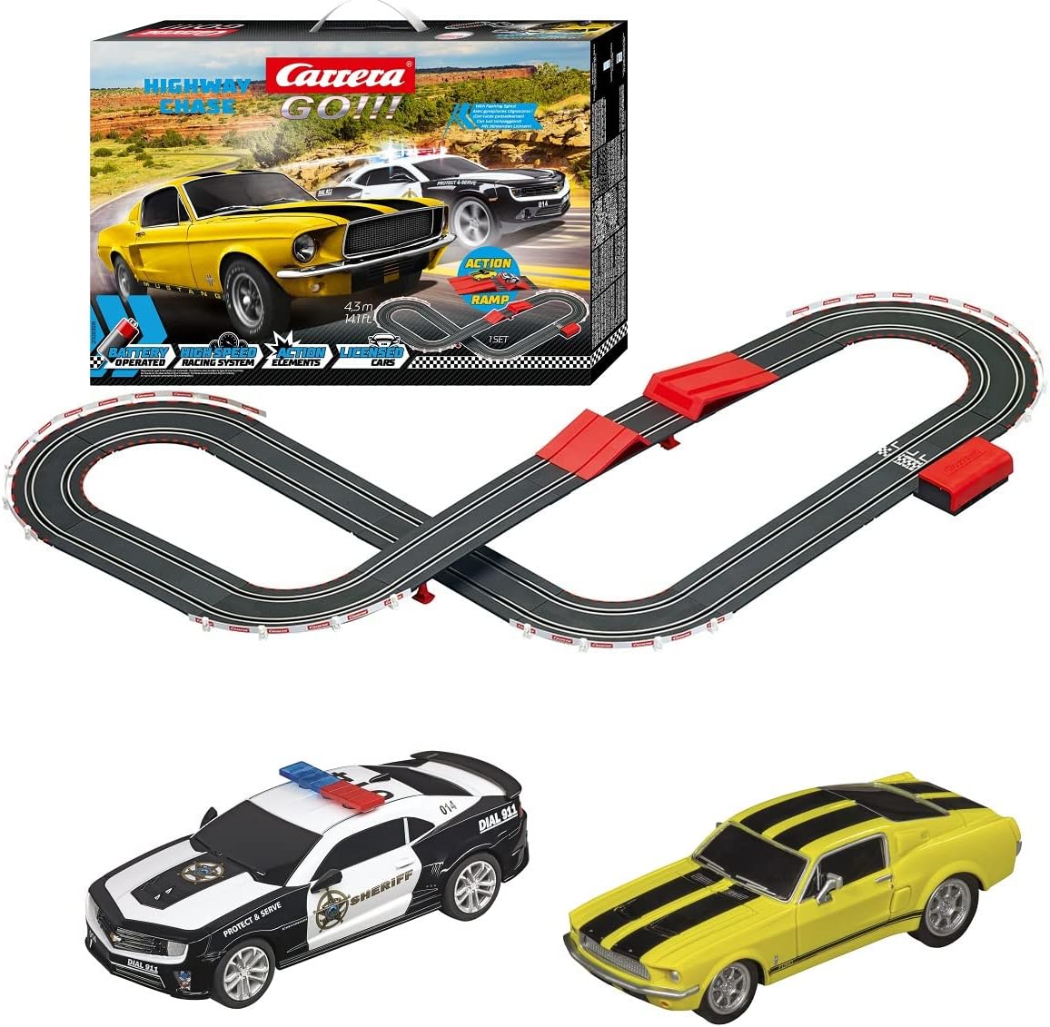 63519 Police Battery Operated 1:43 Scale Slot Car Racing Track Set with Jump Ramp