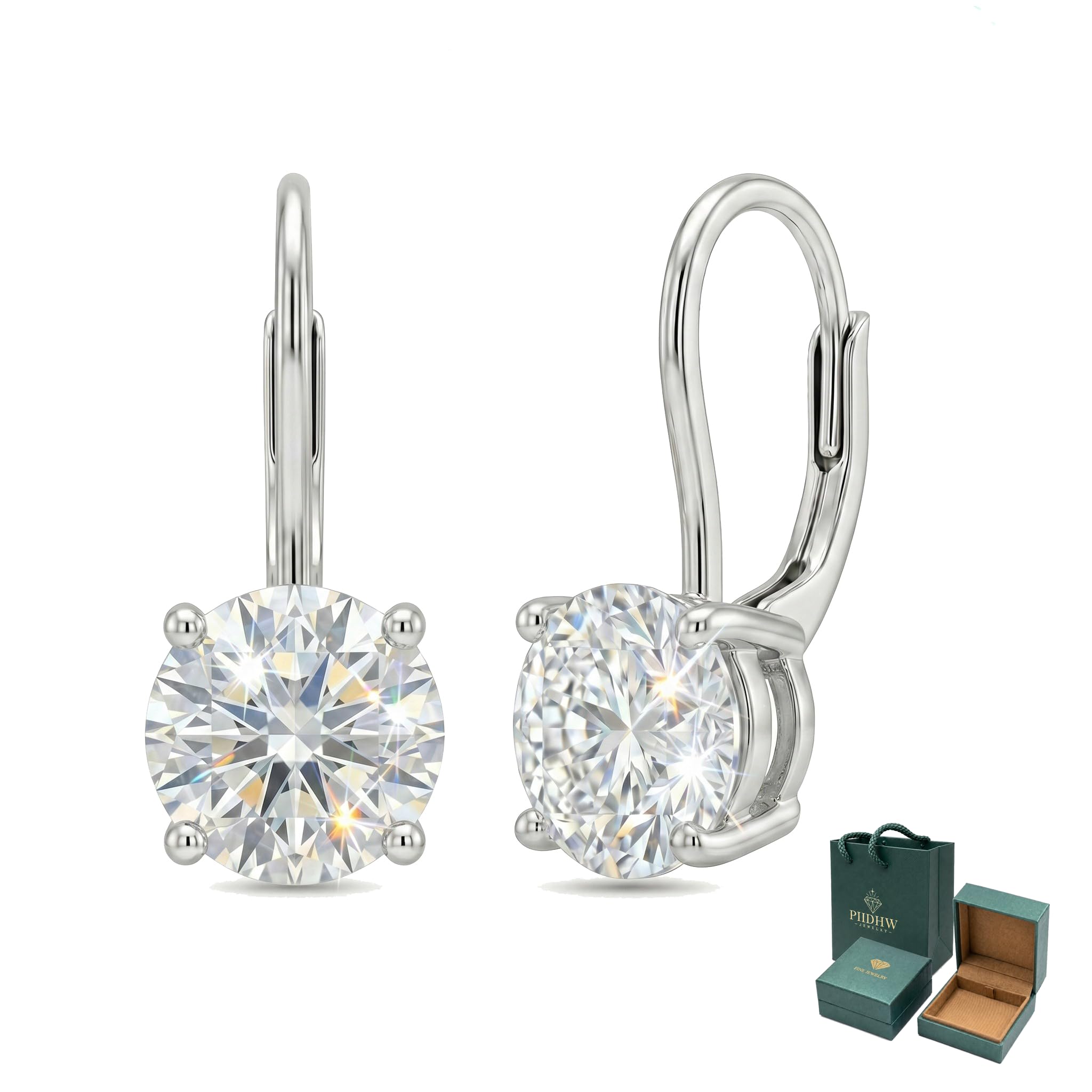 Moissanite Earrings 18K White Gold Plated 925 Sterling Silver D Color VVS1 Clarity Lab-Grown Moissanite Dangle Drop Leverback Earrings Jewelry Anniversary Valentine Birthday Gifts for Women