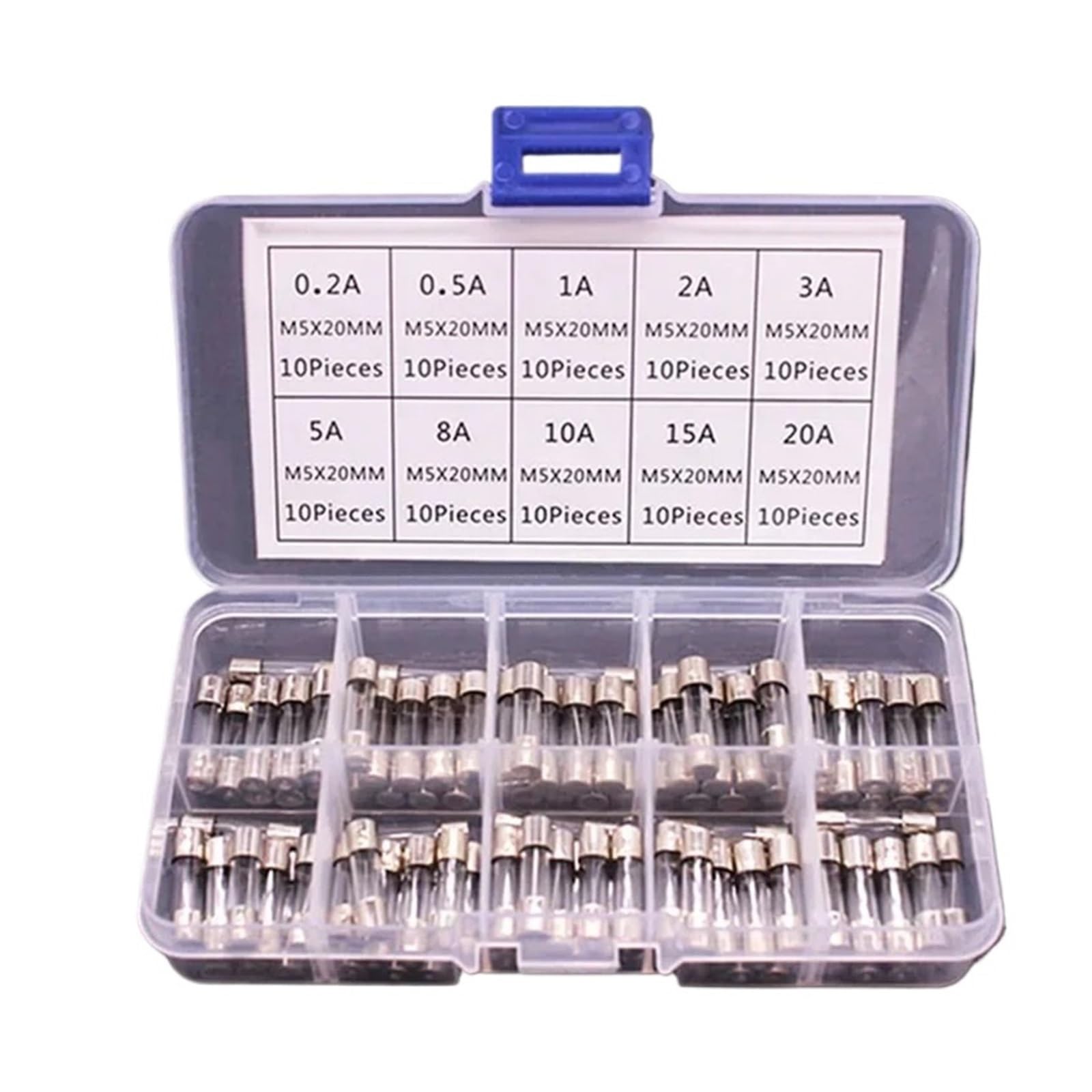 100/72pcs 5 * 20 6 30 Fast Melting Tubo di Vetro Fusibile Auto Set con Scatola 0.2-20A .5-30A Household(100pcs)