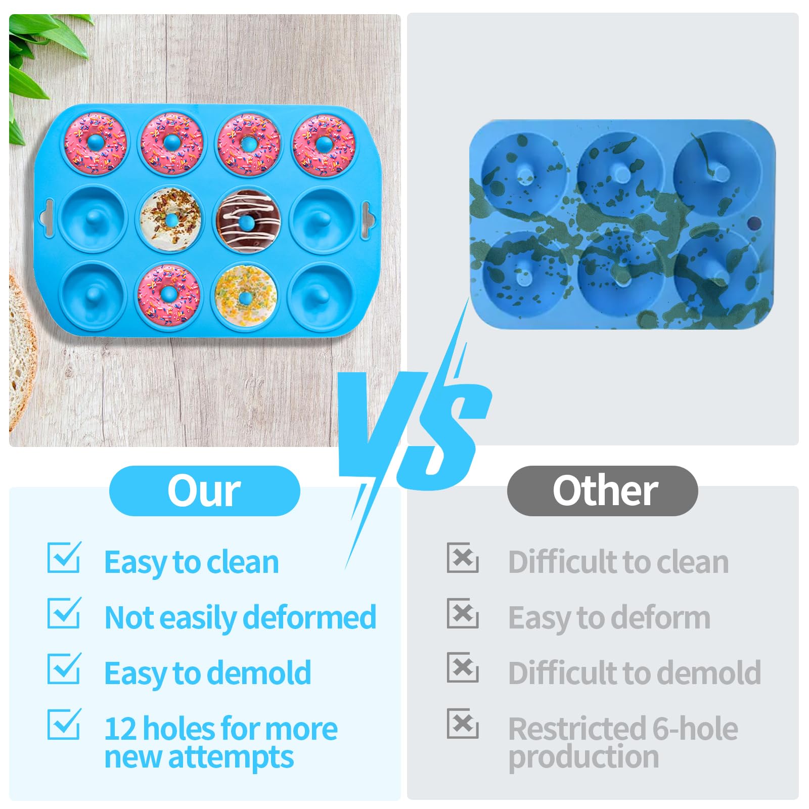 Moldes de silicona para donuts, mini moldes de silicona para hornear donuts sabrosos, bagels, tartas y más