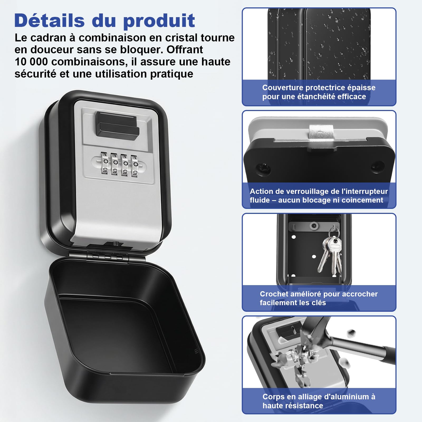 Diyife Boite a Clef Rétroéclairée, Etanche Grand Boite a Clefs Murale, Éclairage Automatique, Boite a Clef Exterieur avec Cache de Protection & Corps de Serrure Renforcé, 2 Crochets Intérieurs