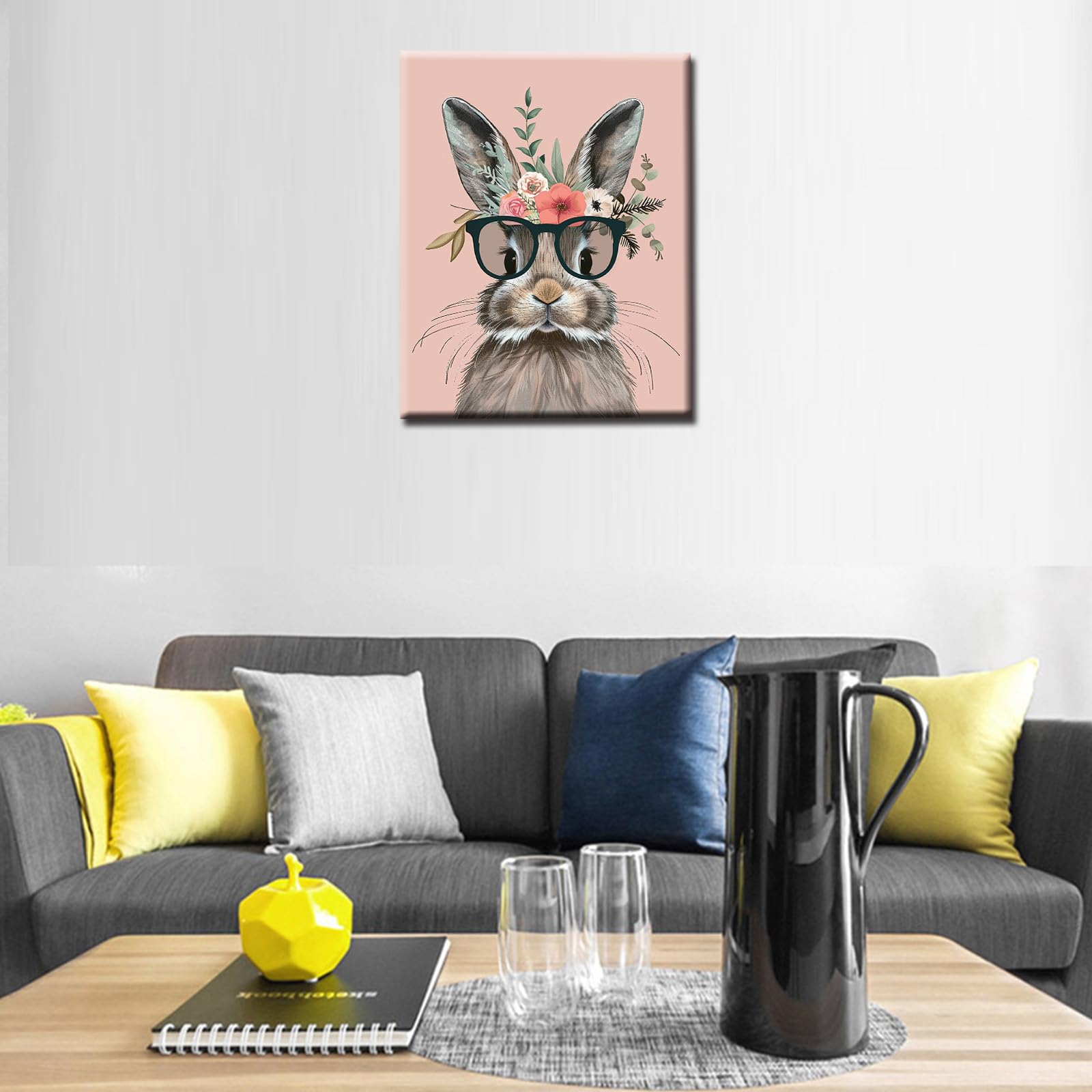 Little Rabbit Wearing Sunglasses Poster Prints Artwork Funny Cute Animal Flowers 1P Canvas Room Wall Creative Pictures Home Decor for Living Room Framed Gallery-Wrapped Ready to Hang 16x24inch - Image 4