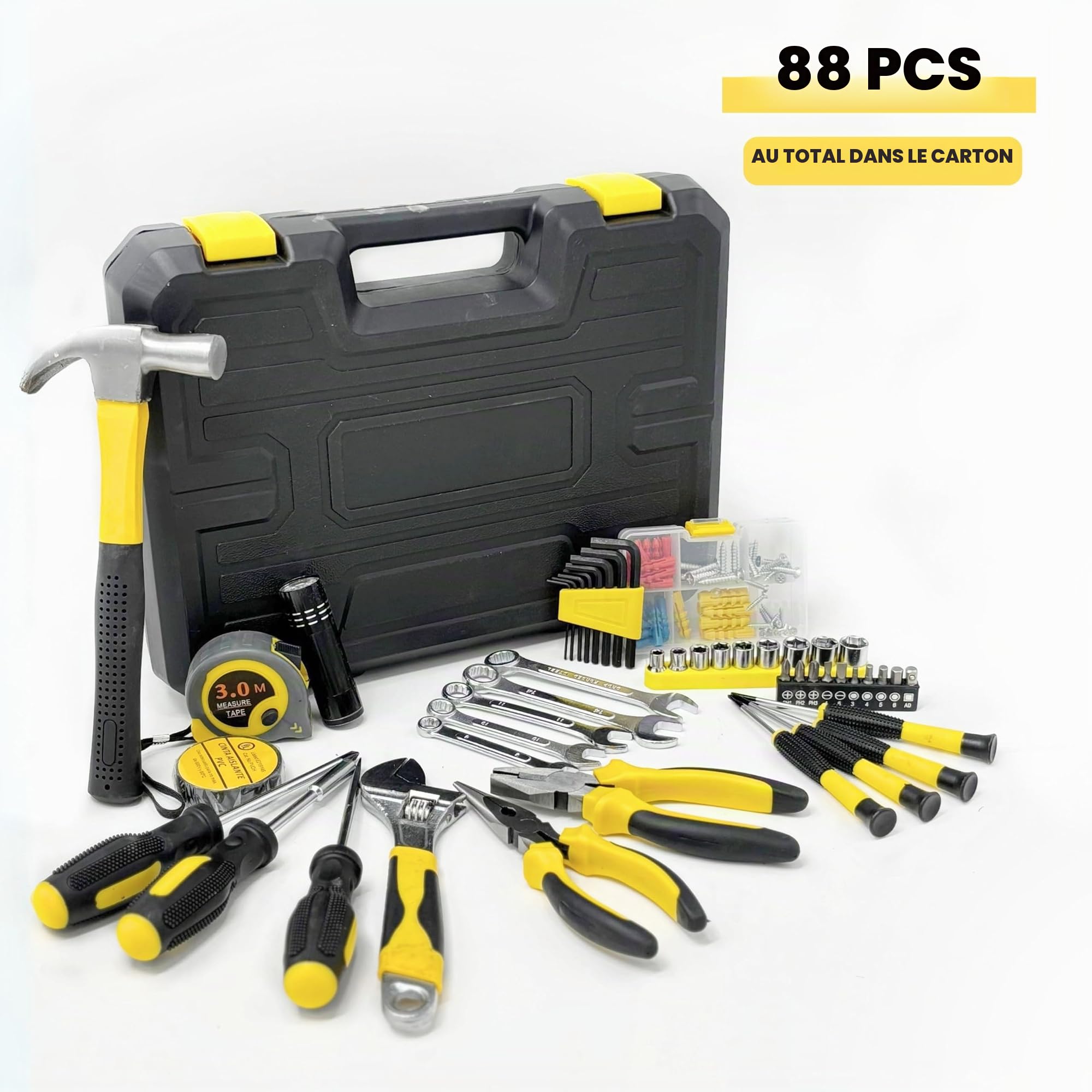 Coffret à Outils Complète. Kit d’Outils Portable. Caisse à Outils de 108 Pièces pour le Bricolage. Boite à Outils Ménagers. Malette Outils pour les Réparations Domestiques et l’Usage Général.