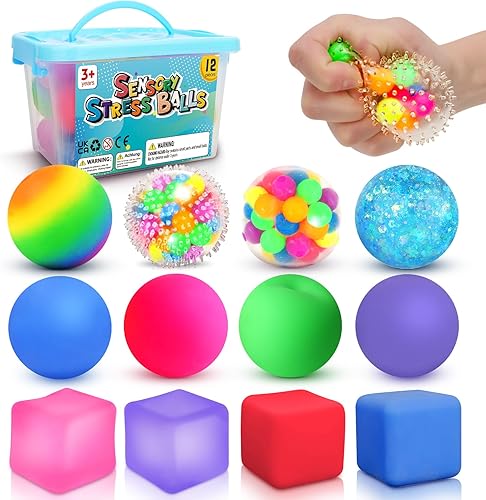 Miniatura 1 de Bolas de estrés Fidget Sensory Toys paquete de 12 bolas estrujables para el estrés para niños de 3 a 12 años - Pelota sensorial de terapia de manos