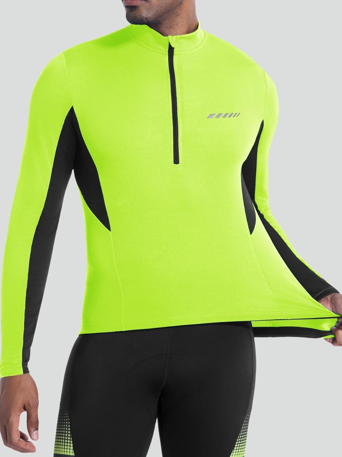 qualidyne Men’s Cycling Jersey Long Sleeve, Quick Dry Moisture-Wicking, UPF 50+, Half Zip Bike Shirt with 3+1 Pockets - Image 2