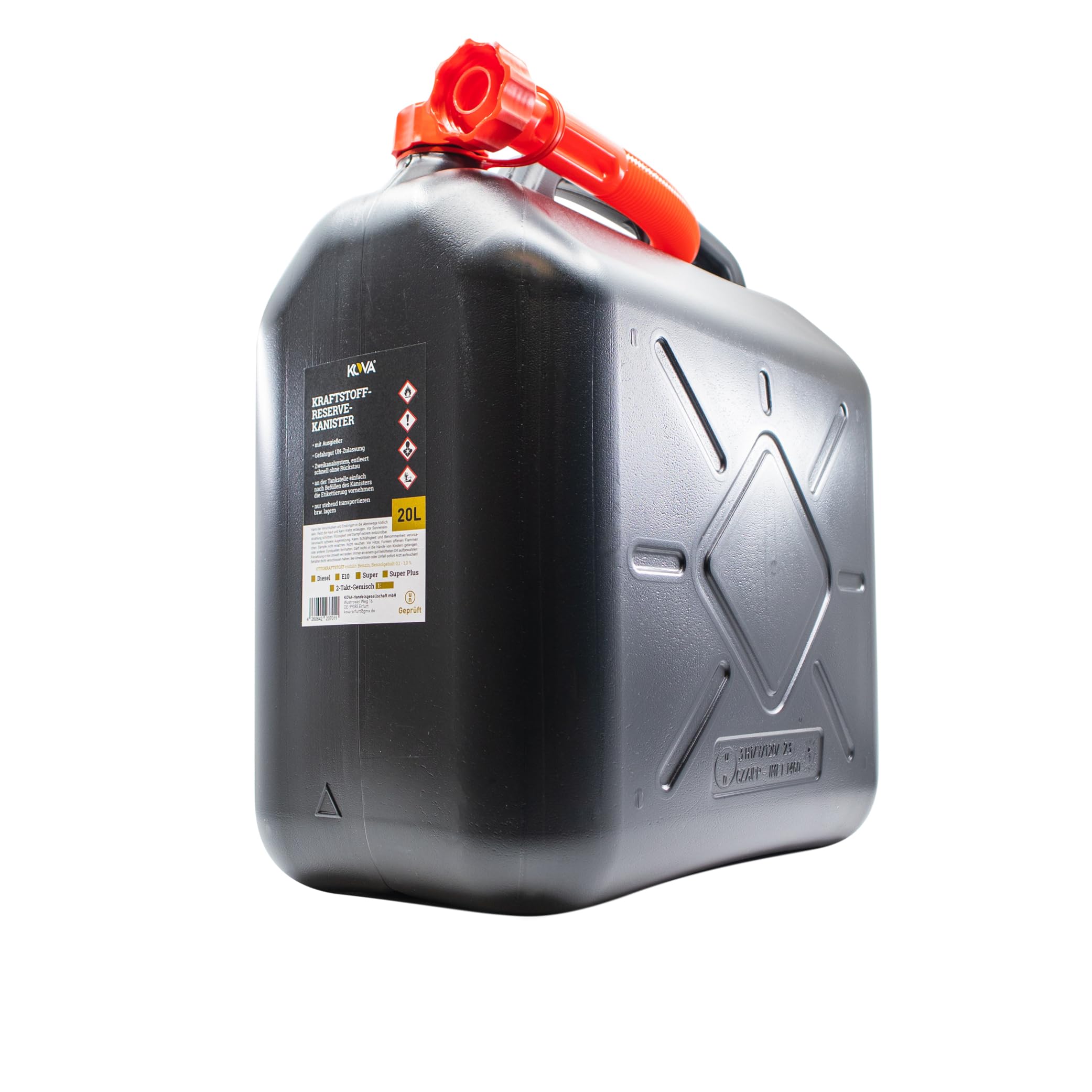 4x Benzinkanister 20L SCHWARZ Kunststoff Dieselkanister Reservekanister Kraftstoffkanister 20 Liter Wasserkanister für Benzin Diesel Wasser AdBlue, 20-Liter-Kanister Außgießer 20 ltr Petrol Can