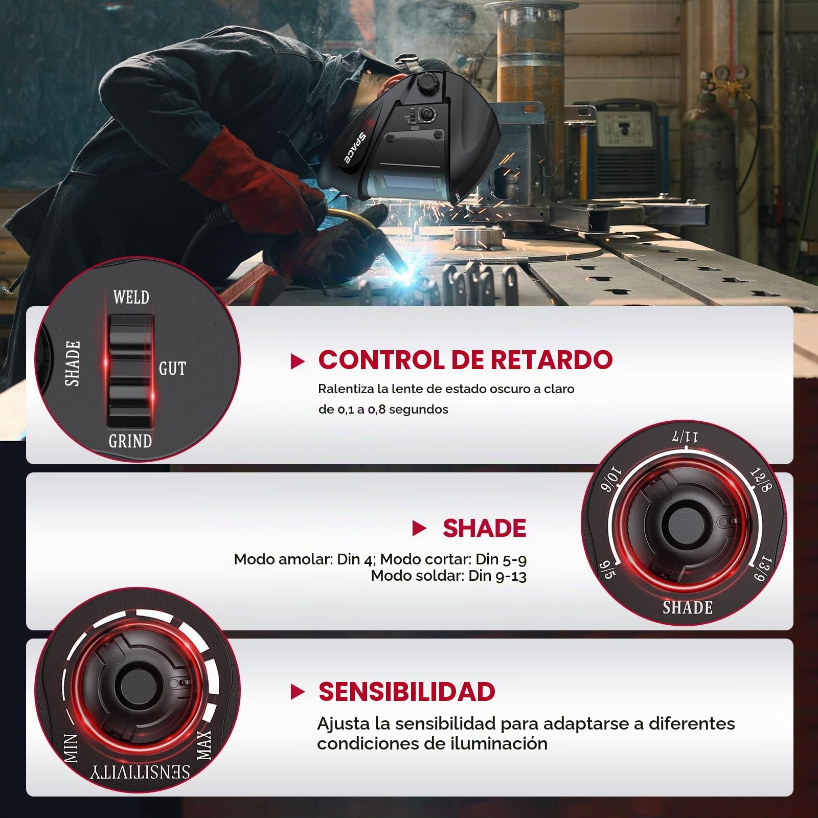 ARCCAPTAIN Casco de Soldadura con Oscurecimiento Automático, 100 x 93 mm
