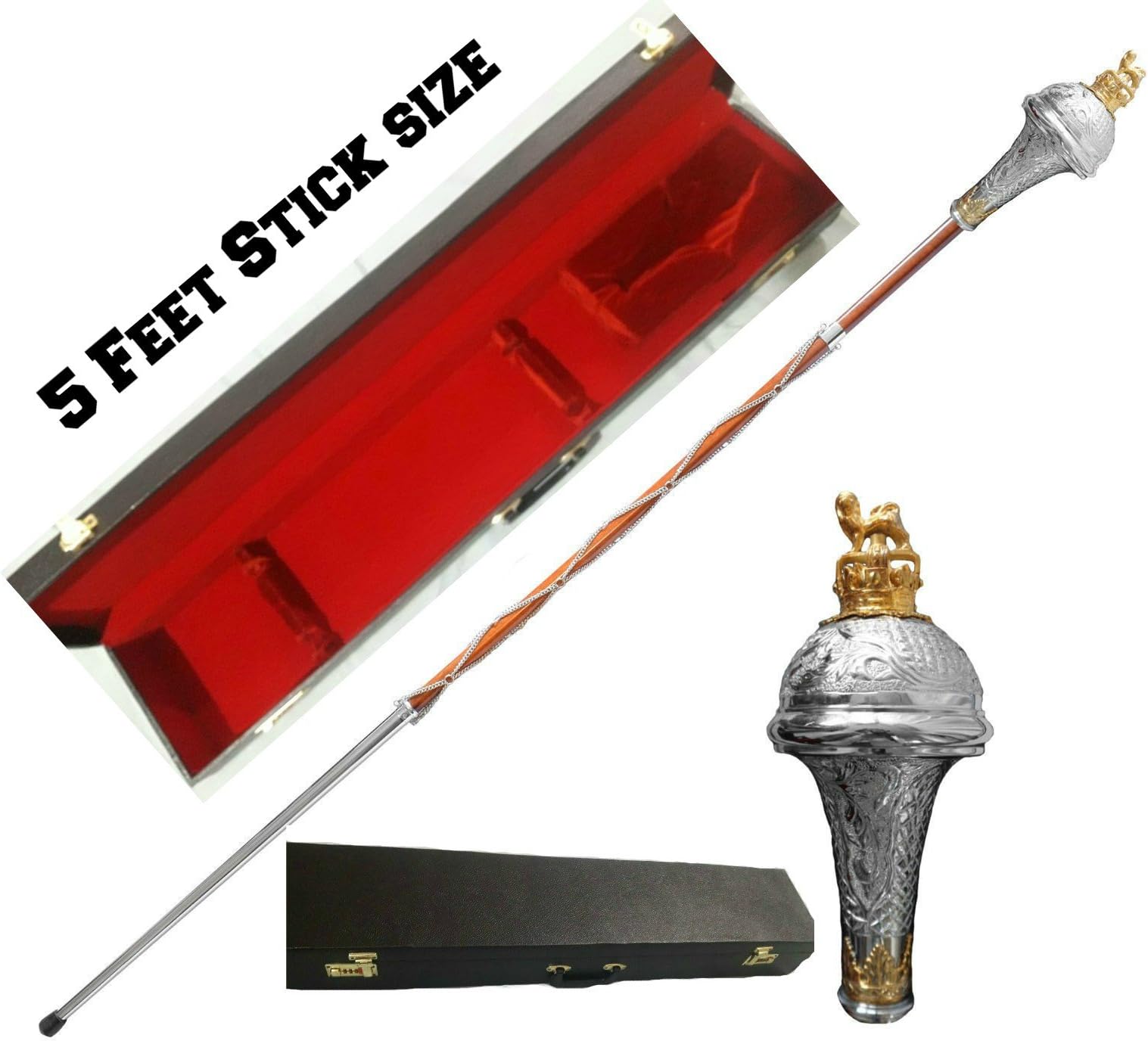 Drum Major Mace Stick Lion & Crown Head Brass head with gold plated Lion