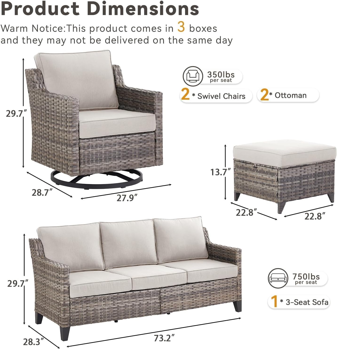Outdoor Patio Furniture Set-5 Pieces All-Weather Wicker Furniture with Swivel Patio Chairs Patio Conversation Sets for Backyard Porch Balcony Poolside