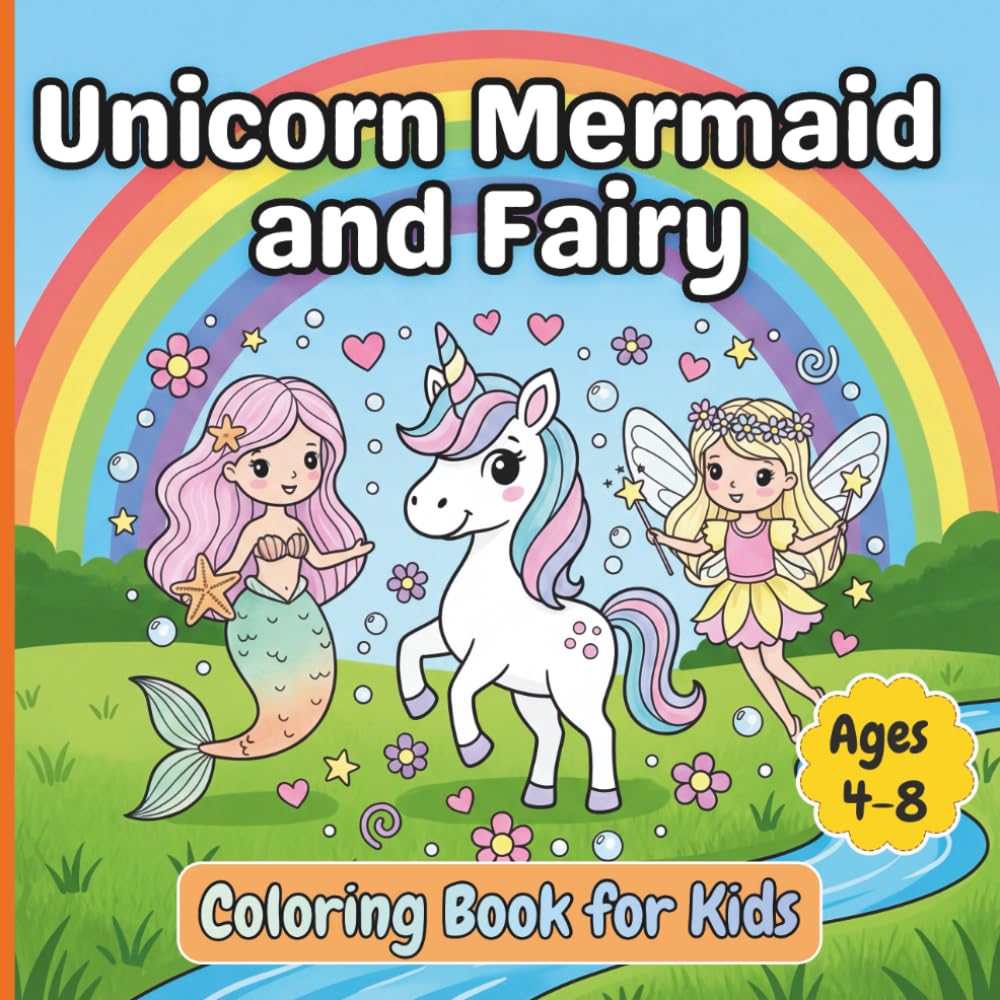 Unicorn, Mermaid and Fairy Coloring Book for Kids: Easy and Fun Coloring Pages of Magical Creatures for Creative Kids