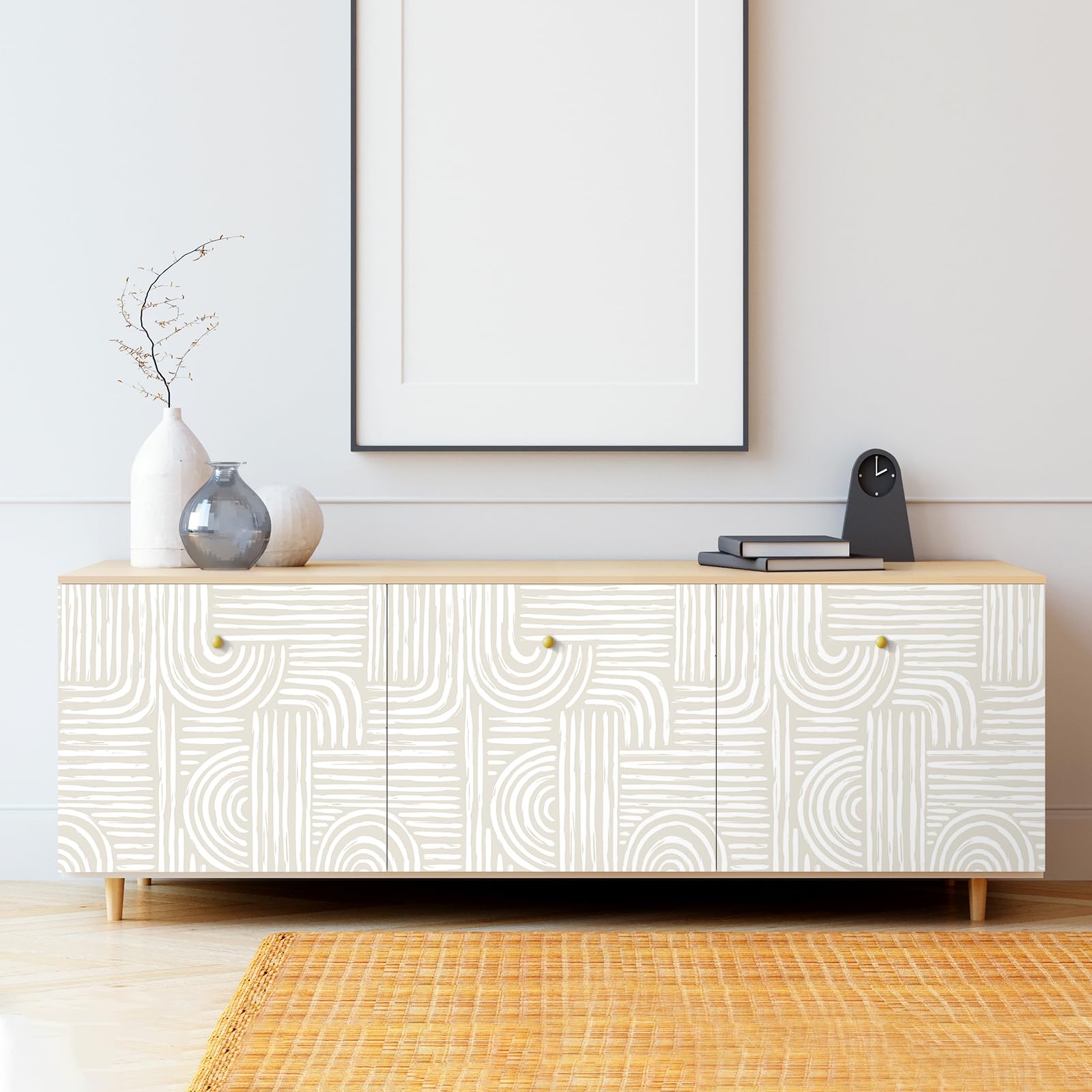 Decotalk Carta da Parati Camera da Letto Beige Mid Century Modern 44.5X900cm Carta da Parati Geometrica Boho Modello ad Arco Peel and Stick Wallpaper per Soggiorno Bagno Scala Sala da Pranzo Corridoio