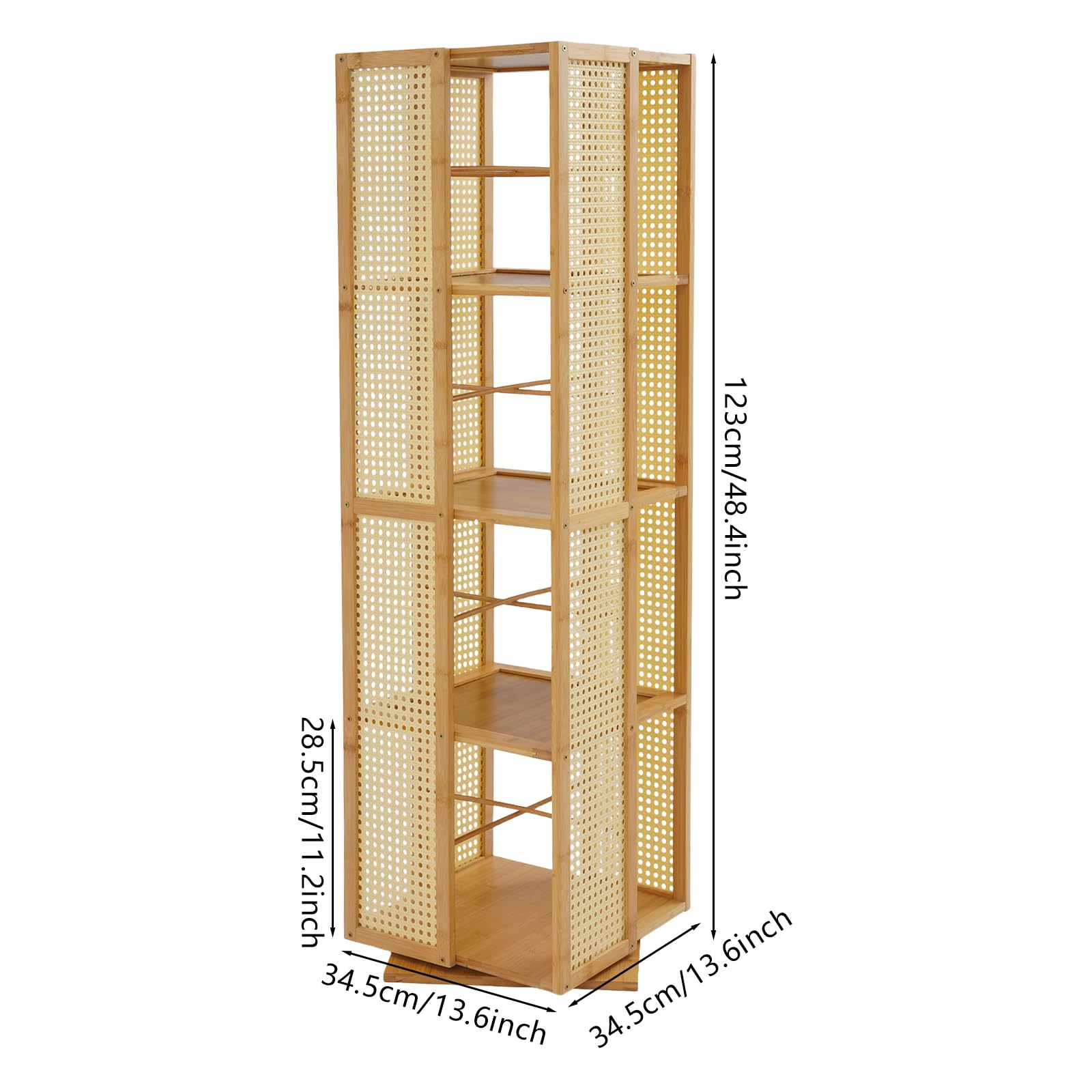 Drehbarer Bücherregal, Bücherturm mit 4 Ebenen, 360° drehbares Standregal aus Bambus, schmales Bücher-Aufbewahrungsmöbel für Wohnzimmer, Büro (Holzfarbe)