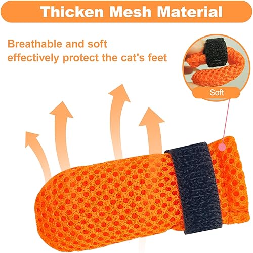 Miniatura 3 de Fundas para patas de gato antiarañazos, protectores de pies de malla, ajustables, antideslizantes, transpirables para bañarse y cortar uñas (4