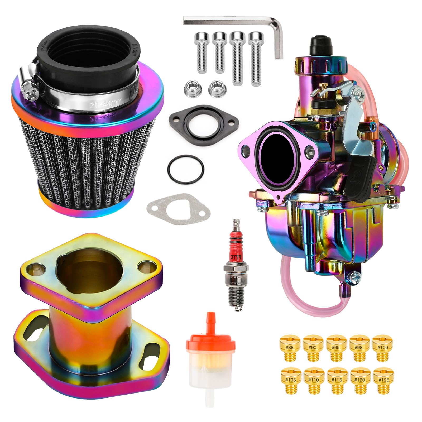 FVRITO VM22 Carburetor Carb Jet Kit for Predator 212cc 196cc Coleman CT200U BT200X Mini Bike KT196 Go Kart Baja MB165 MB200 GX160 Clone Engine with Air Filter Intake Manifold Performance Parts Rainbow