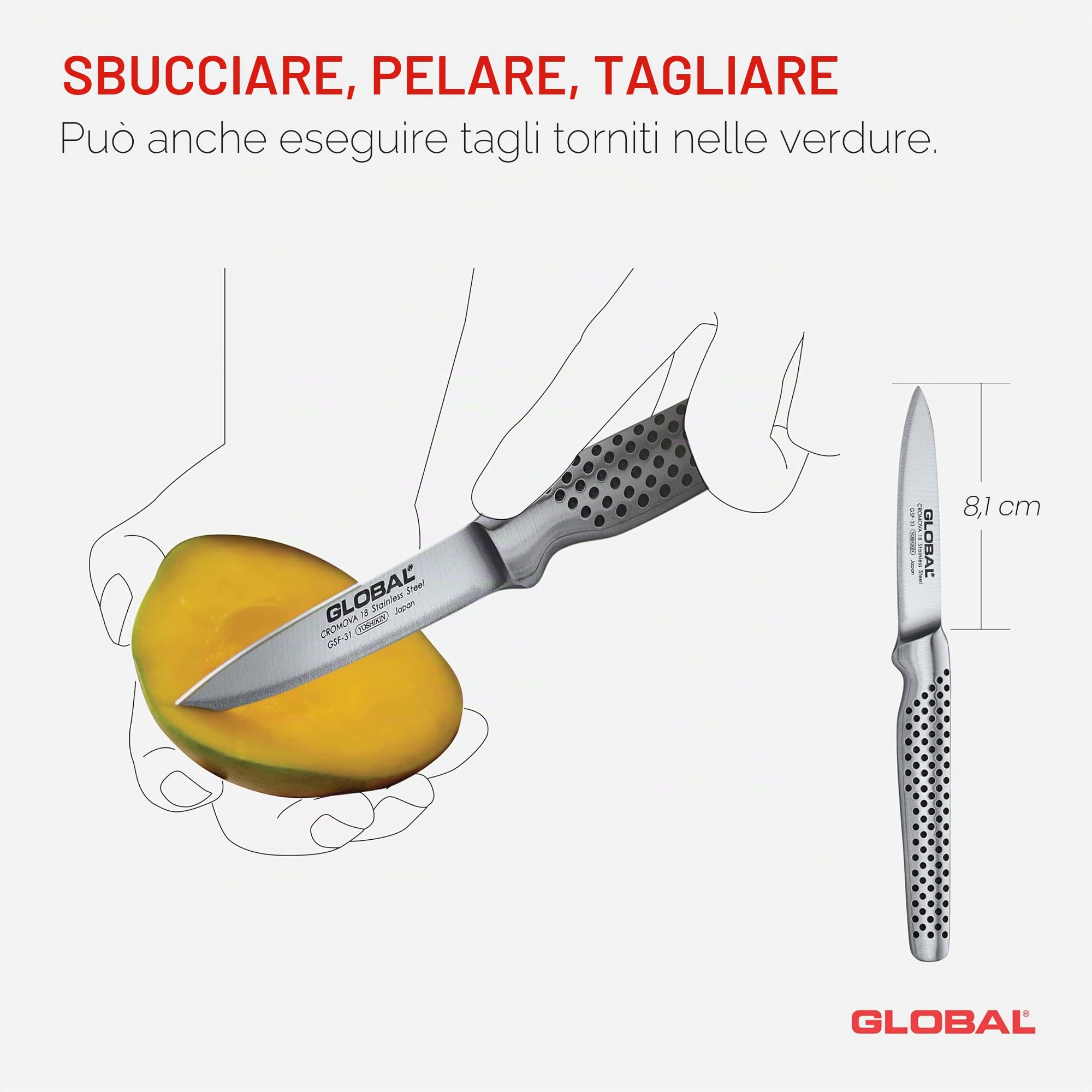 Global GSF-31"Peeleing Knife handle large (spelucchino retto manico largo) cm.8