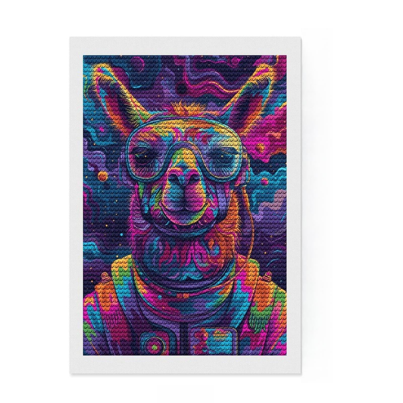 Junmoney Astronaut Space Lama Full Drill Diamond Painting Kit 8"x12", for Adults, Living Room Decor, Enjoyable At-Home Hobby, Gift Idea