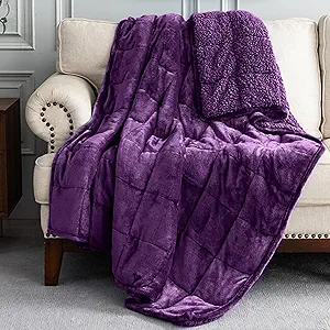 Uttermara Weighted Blanket Queen Size 15lbs 60x80 Inches, Sherpa Weighted Blankets for Adult, Soft Warm Sherpa & Cozy Fleece, Heavy Blanket for Calming and Sleep, Purple