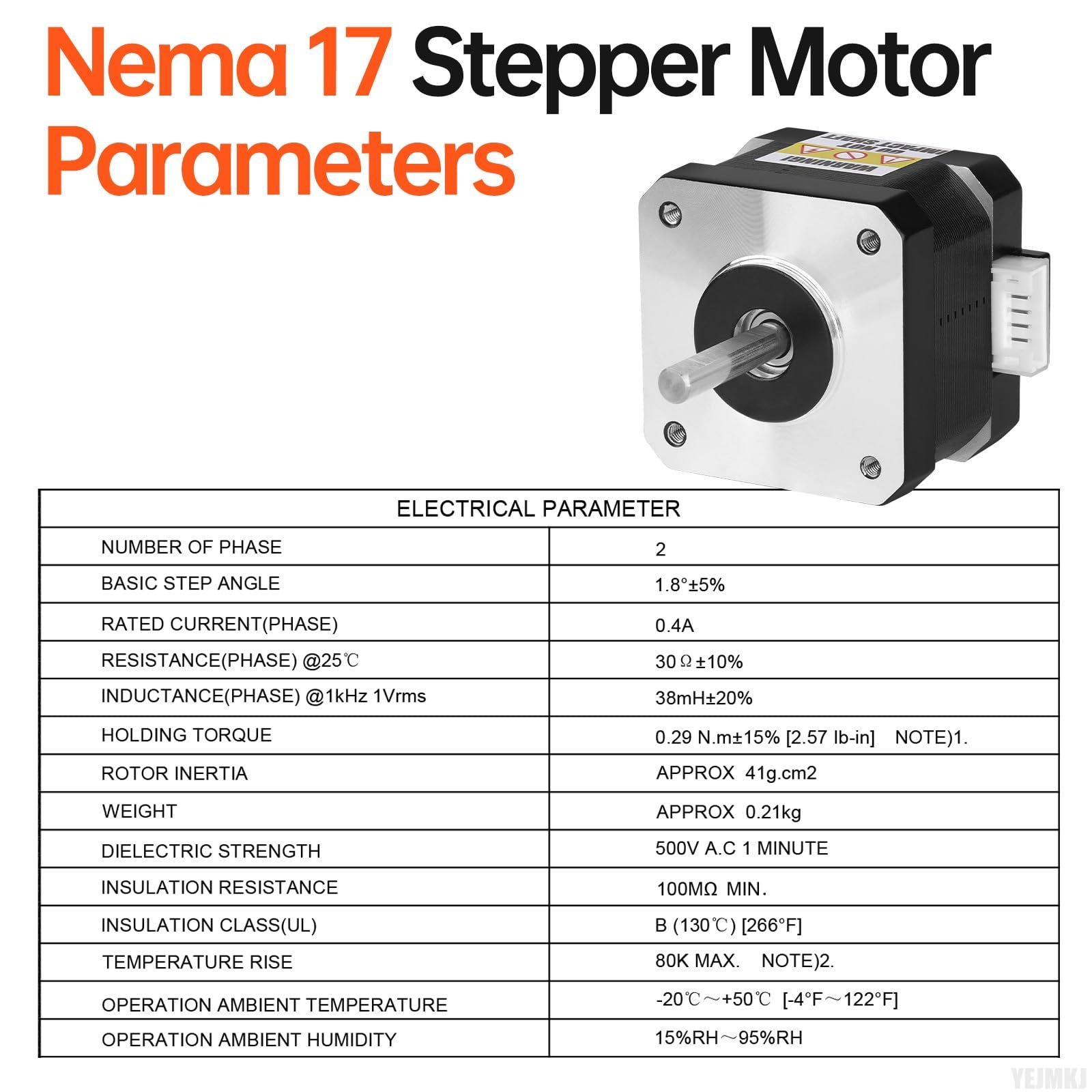 Lot de 5 moteurs pas à pas Nema 17 1,8 ° 2 phases couple élevé 0,29 nm bipolaire 42 x 34 mm 0,4 A 30 Ω arbre 4 fils 24 mm φ5 mm 42 câbles de moteur pas à pas 1 m pour imprimante 3D DIY Robot