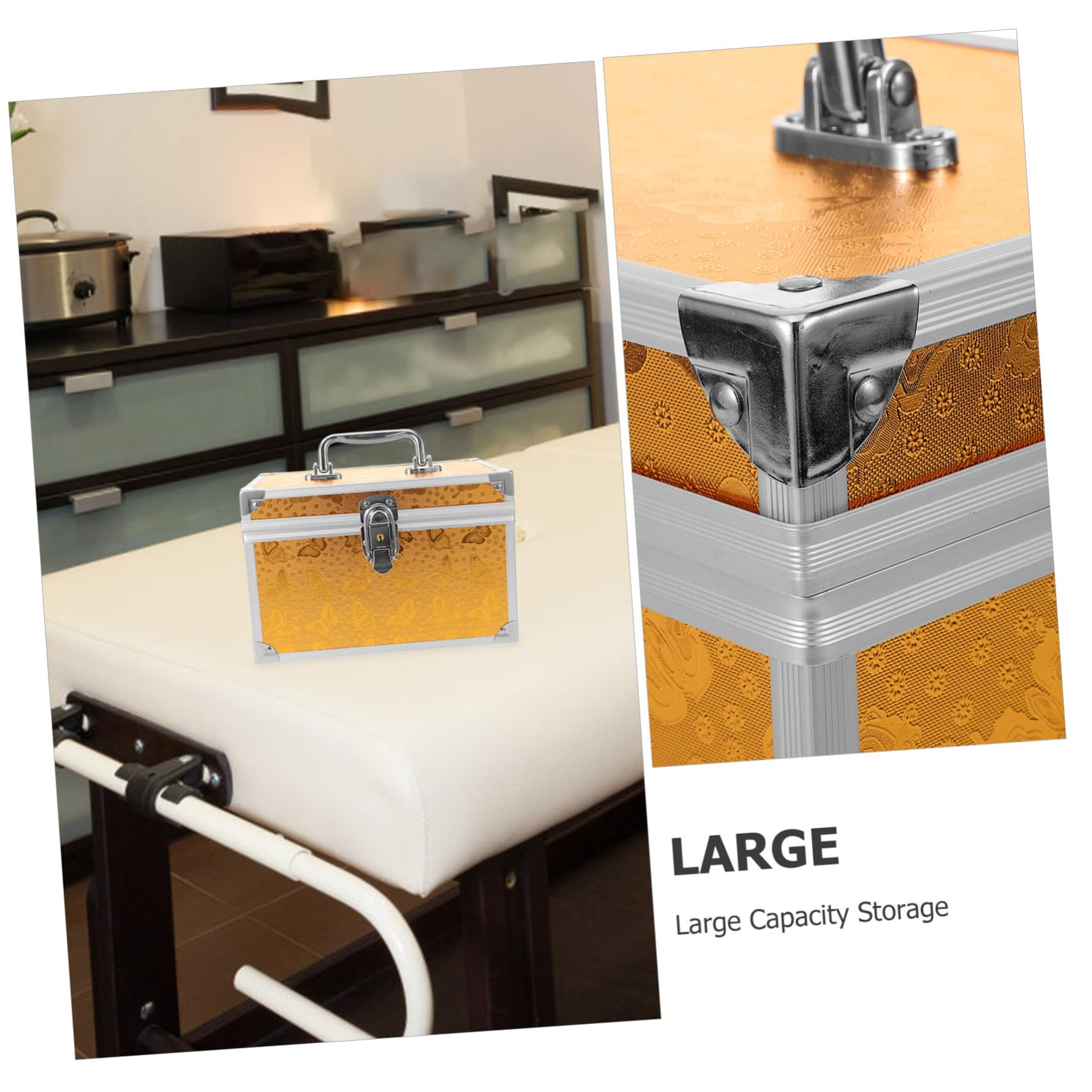 Alipis Valigetta per Attrezzi Organizzazione Interna Uso Quotidiano per Outdoor e Portatile in Lega di Alluminio, Oro, Manico Ergonomico