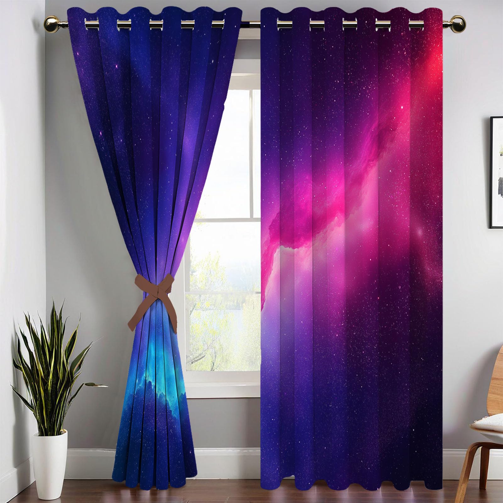 Tende Oscuranti per Interni, 160L x 260A cm Cielo Stellato 3D Tende Oscuranti Termica, Nebulosa Isolante Drappeggi Con Anelli per Decorazione Di Finestre Interne