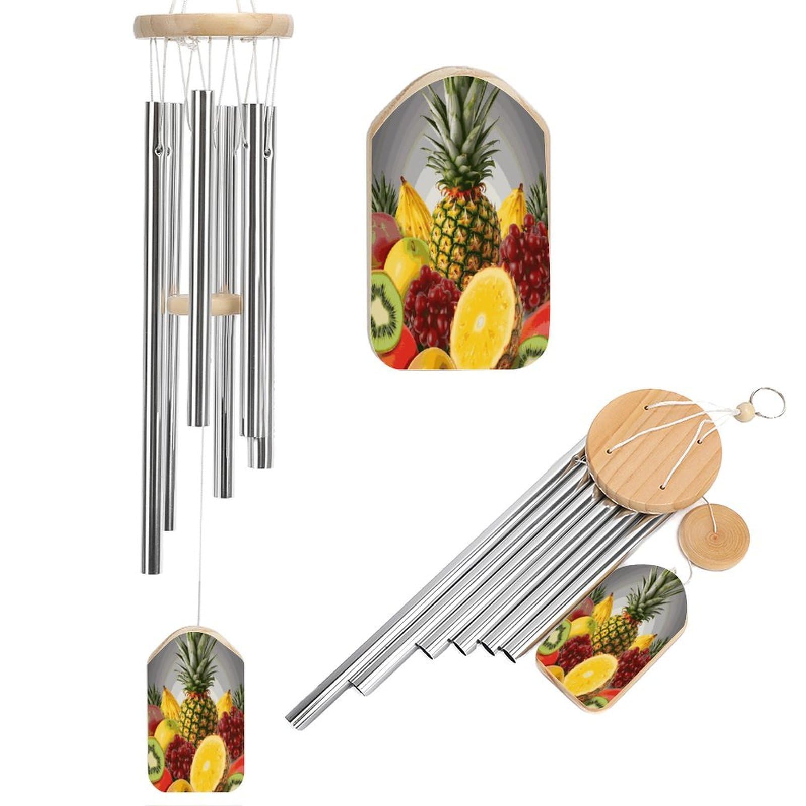 Fekiloot Style Fresh Fruits Pineapple Tone Wind Chimes For Outside,Wind Bell With 6 Aluminum Alloy Tubes,Sympathy Wind Chime For Yard/Garden/Patio Decor