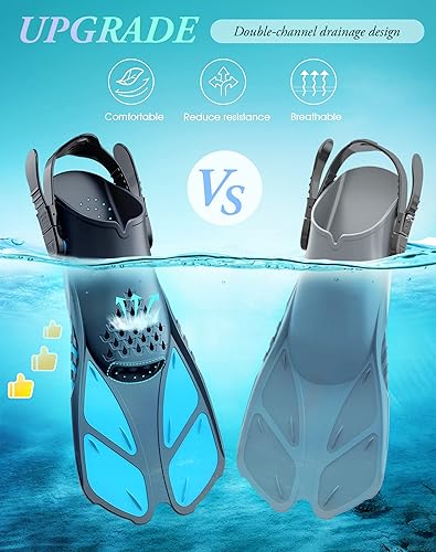 Miniatura 4 de Greatever Aletas de esnórquel con hebillas ajustables, tacón abierto, aletas de natación, tamaño de viaje, aletas cortas de natación para esnórquel,