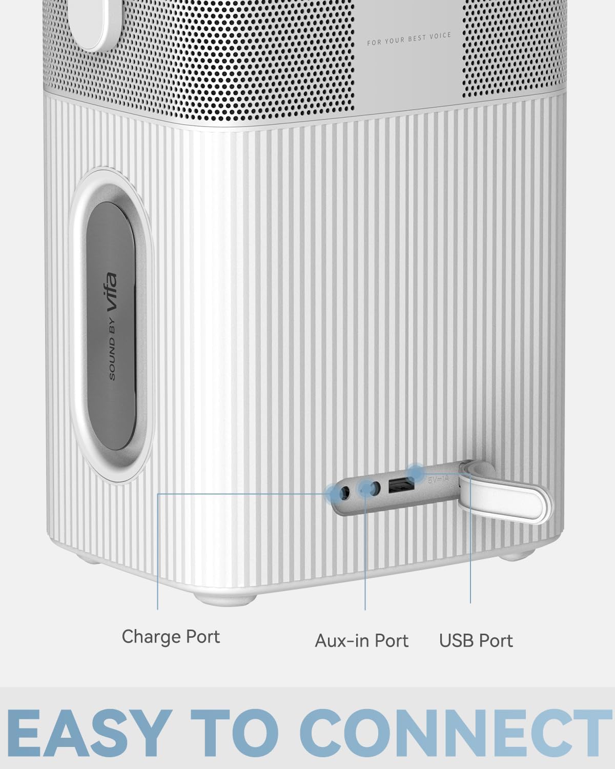 Karaoke Machine with 2 UHF Wireless Microphones with Leather Bag, IPX4 Waterproof Portable Bluetooth Speaker with Lights for Adults, Outdoor Karaoke Speaker Support Bluetooth/AUX/USB/PC (White) - Image 8