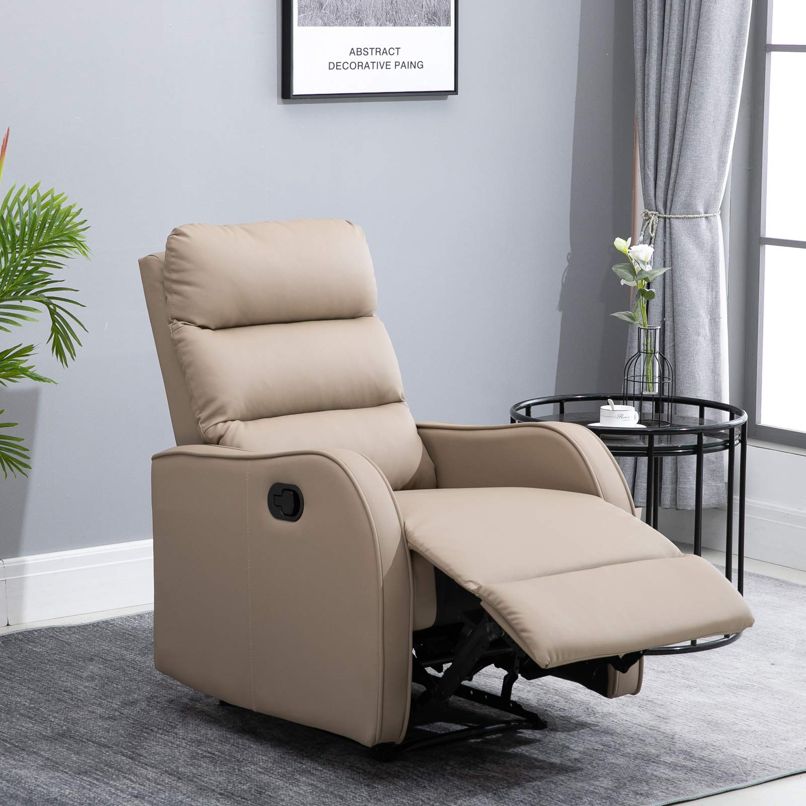 HOMCOM Poltrona Relax Reclinabile Manuale 160° con Poggiapiedi, Seduta Ampia, Poltroncina Reclinabile Imbottita Girevole in Finta Pelle per Camera da Letto, Salotto e Soggiorno, Marrone Chiaro