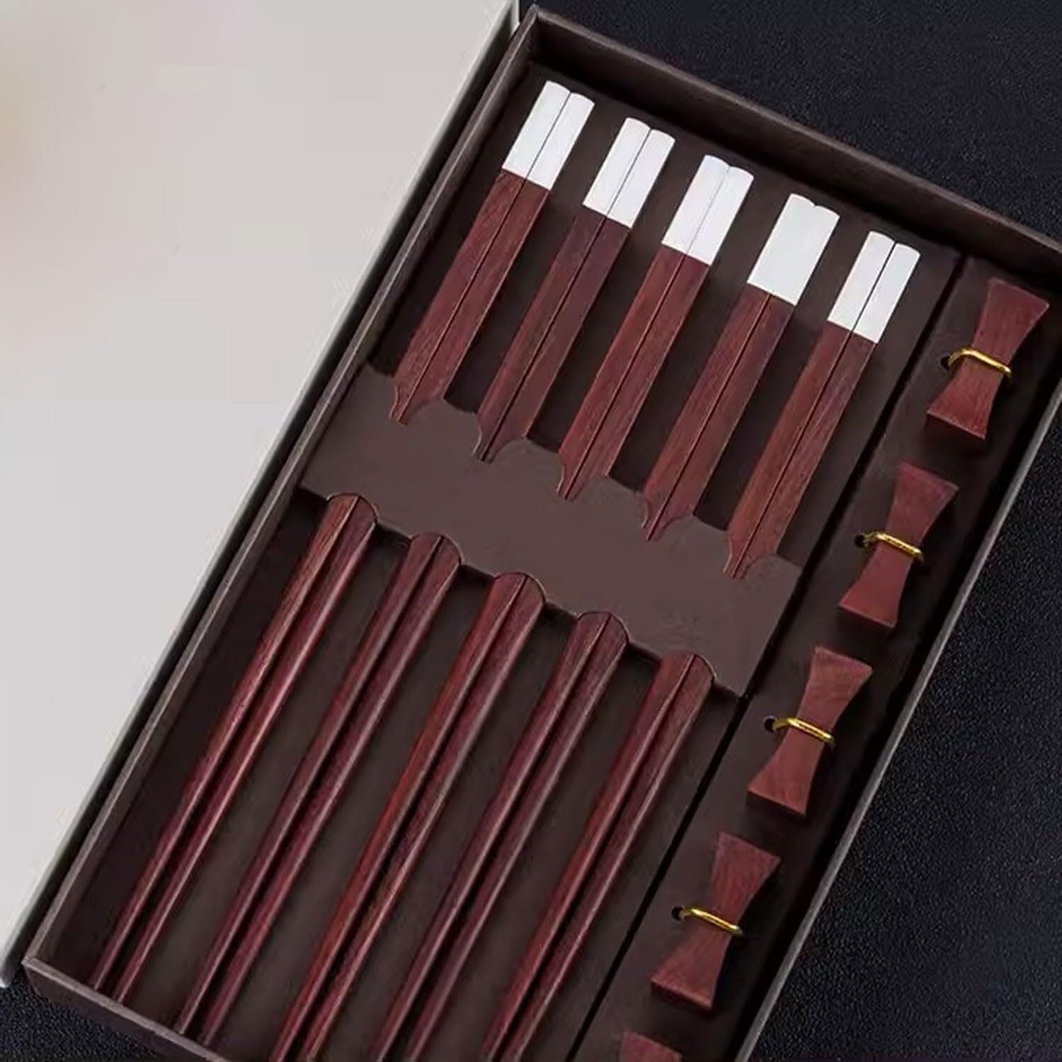 Baguettes réutilisables, baguettes réutilisables, baguettes baguettes jetables baguettes réutilisables 5 paires de coffrets cadeaux ensemble tête en cuivre argenté plaqué argent pouvant être réutili