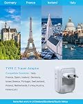 1 Pack European Plug Adapter, VINTAR Foldable Travel Adapter for Europe with 4 AC Outlets 3 USB Ports(2 USB C), Type C Adaptor Charger for Canada to Most of Europe Italy Spain France Portugal