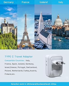 VINTAR 2 Pack European Travel Plug Adapter, 7 in 1 Type C Foldable Plug