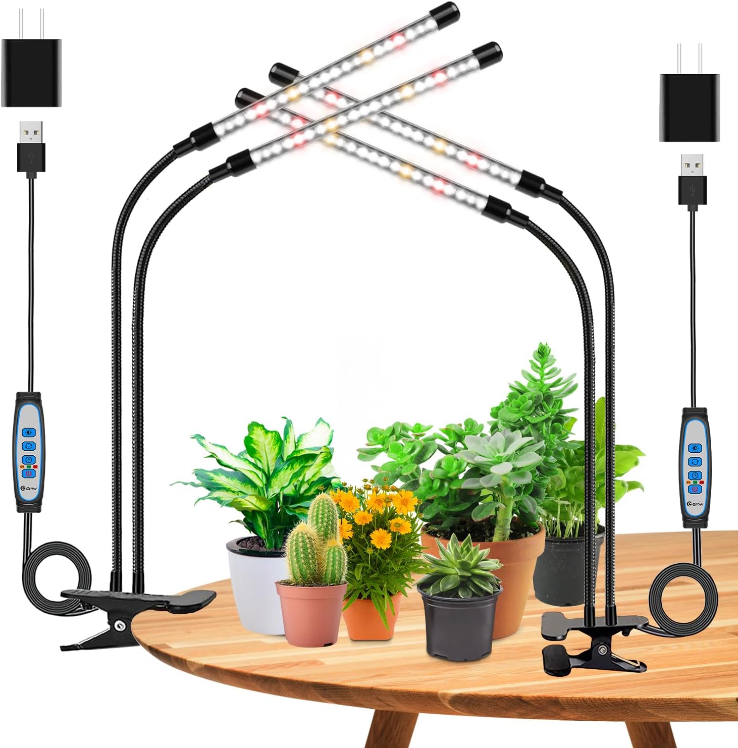 wolezek LED Grow Light Full Spectrum, 2 Pack Indoor Plant Lamp, 6000K/3000K/660nm 2-Head Plant Growing Lamp with Clip, Auto ON & Off 6/12/16H Timer, 3 Light Modes, 5-Level Dimmable, for Plant Growth