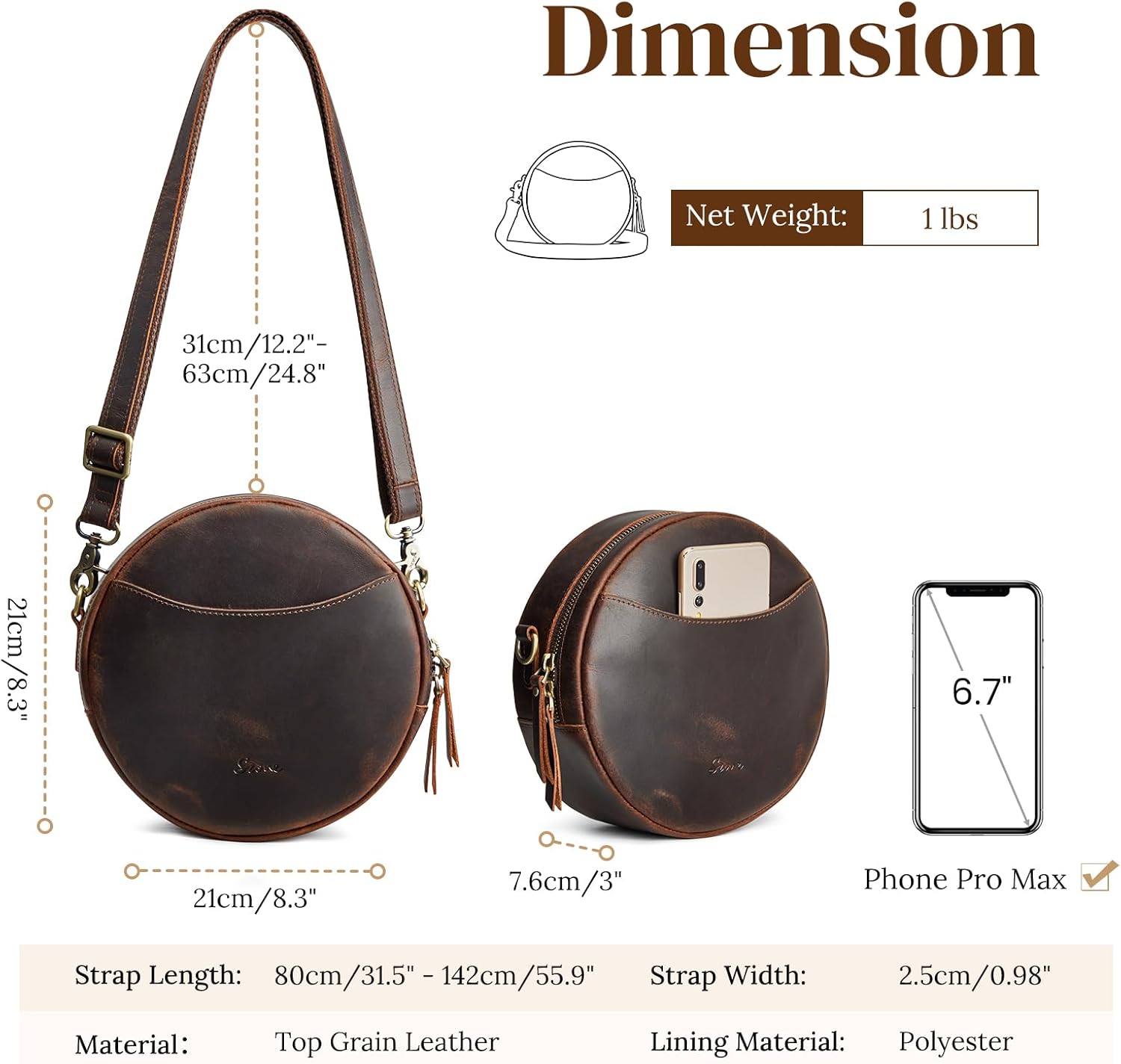S-ZONE Leather Crossbody Bags for Women Trendy Circle Cross Body Shoulder Bag Designer Round Purses - Image 5