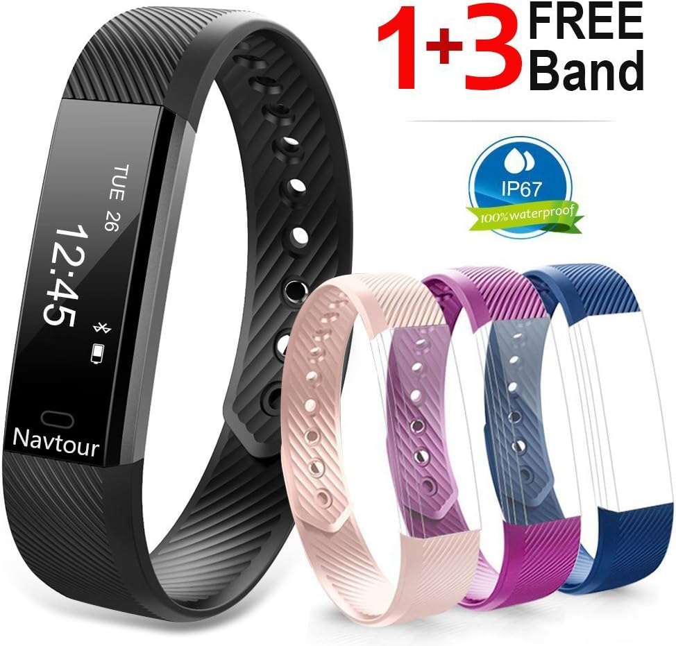 Navtour Fitness Activity Tracker Band for Woman Man kids, Health workout Tracker with Pedometer, Sleep, Notification Call and SMS For iOS / Android Smartphone With 3 Free Band