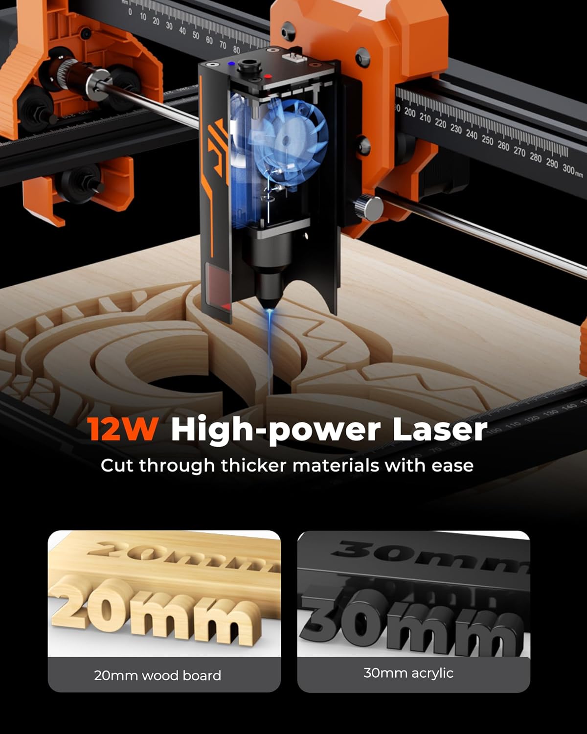 ACMER Laser Engraver, S2 Laser Cutter Machine 12,000mW, 72W Output, 0.01mm Precision, 300x300mm Area, 10000mm/min Speed, for Wood, Metal, Leather, Acrylic, DIY & Education