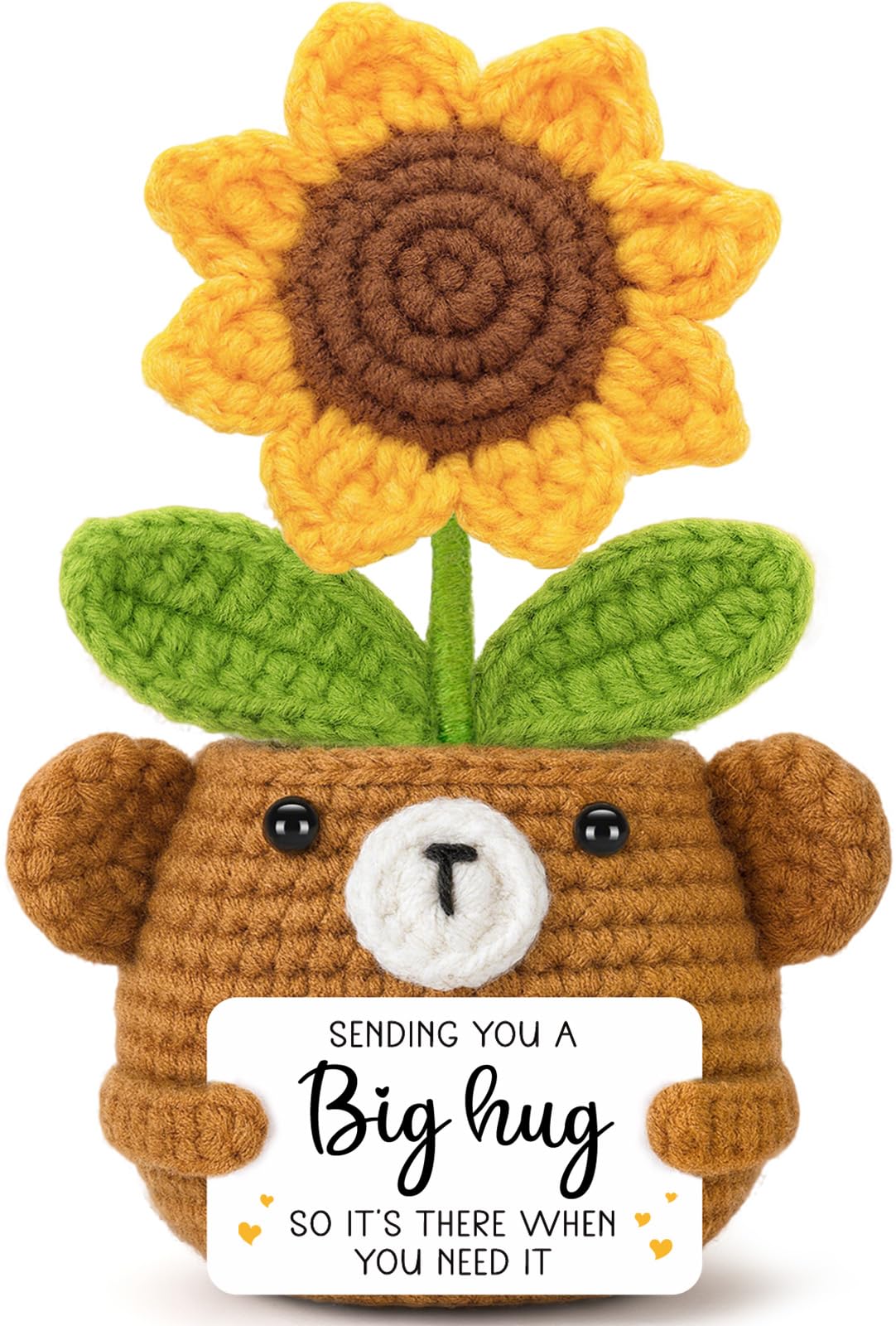 Sympathy Get Well Gifts for Women Men, Handmade Crochet Sunflower Bear Thinking of You Comforting Gift for Friend Sister Mom, Encouragement Friendship Support Gifts Cute Decor - Sending You A Big Hug