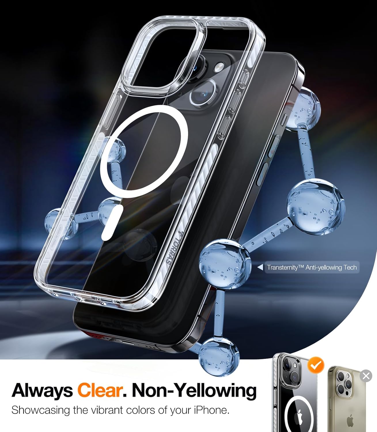 TORRAS Magnetic Shockproof for iPhone 15 Case Clear,[Military Grade Drop Tested][Compatible with MagSafe][Non-Yellowing] Cushion Anti-Scratch Back Slim Protective Cover for iPhone 15 Case, Clear - Image 6