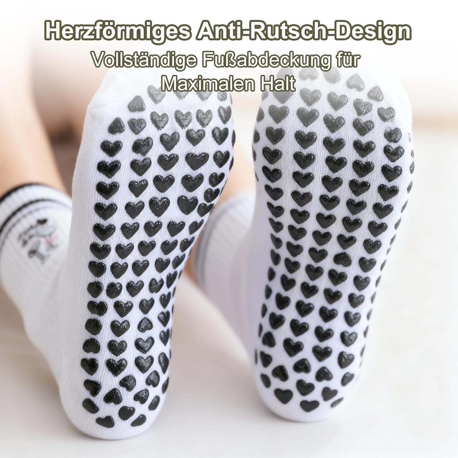 VOSSOT 3 pary damskich skarpet do pilatesu, miękkie, bawełniane, do jogi, z wzorem w serce, stopery, damskie skarpety z wypustkami dla stabilnego trzymania – antypoślizgowe skarpety do pilatesu