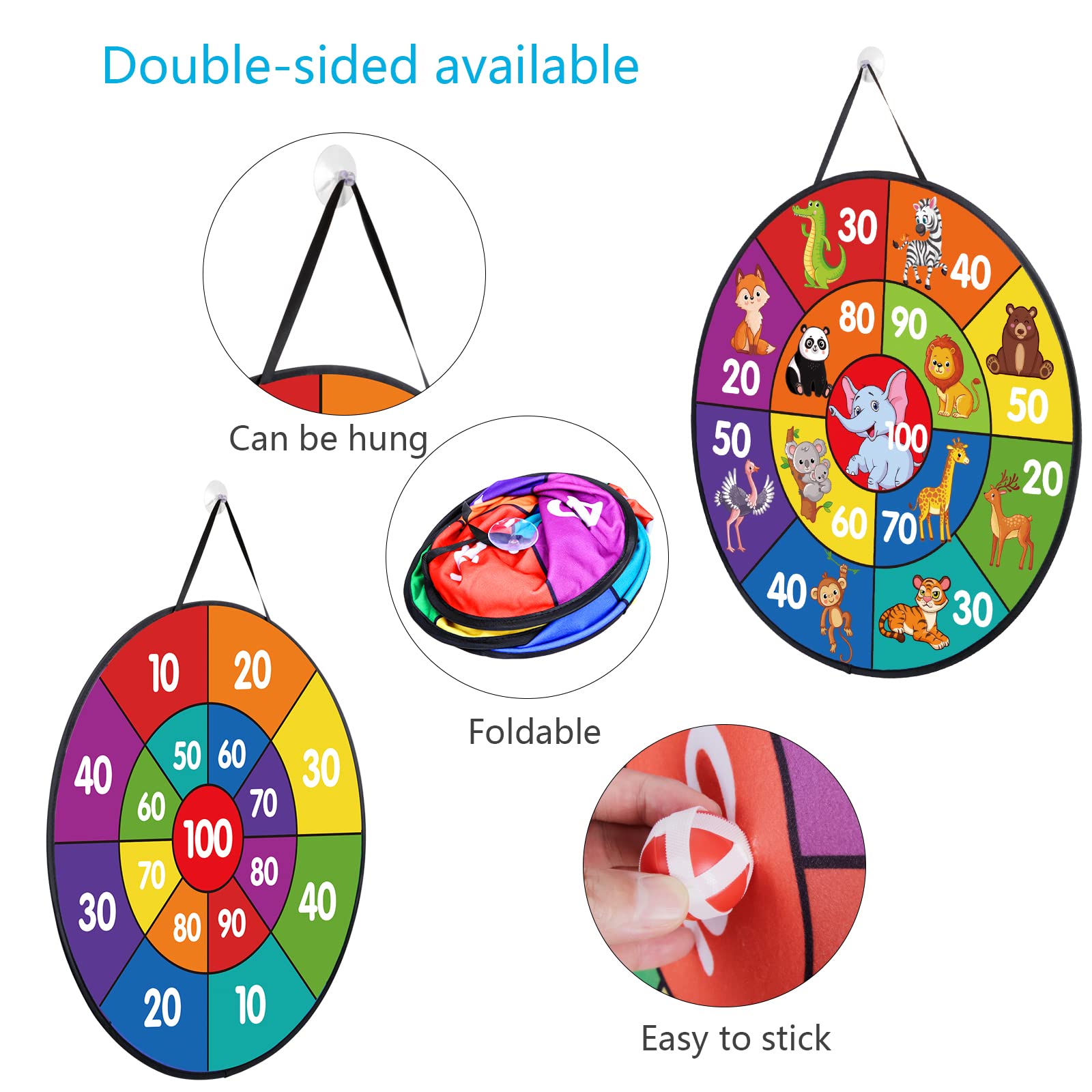 RoxNvm Bersaglio Freccette Per Bambini - Doppia Faccia, 26 Pollici Con 12 Freccette E Palline - Foto 10