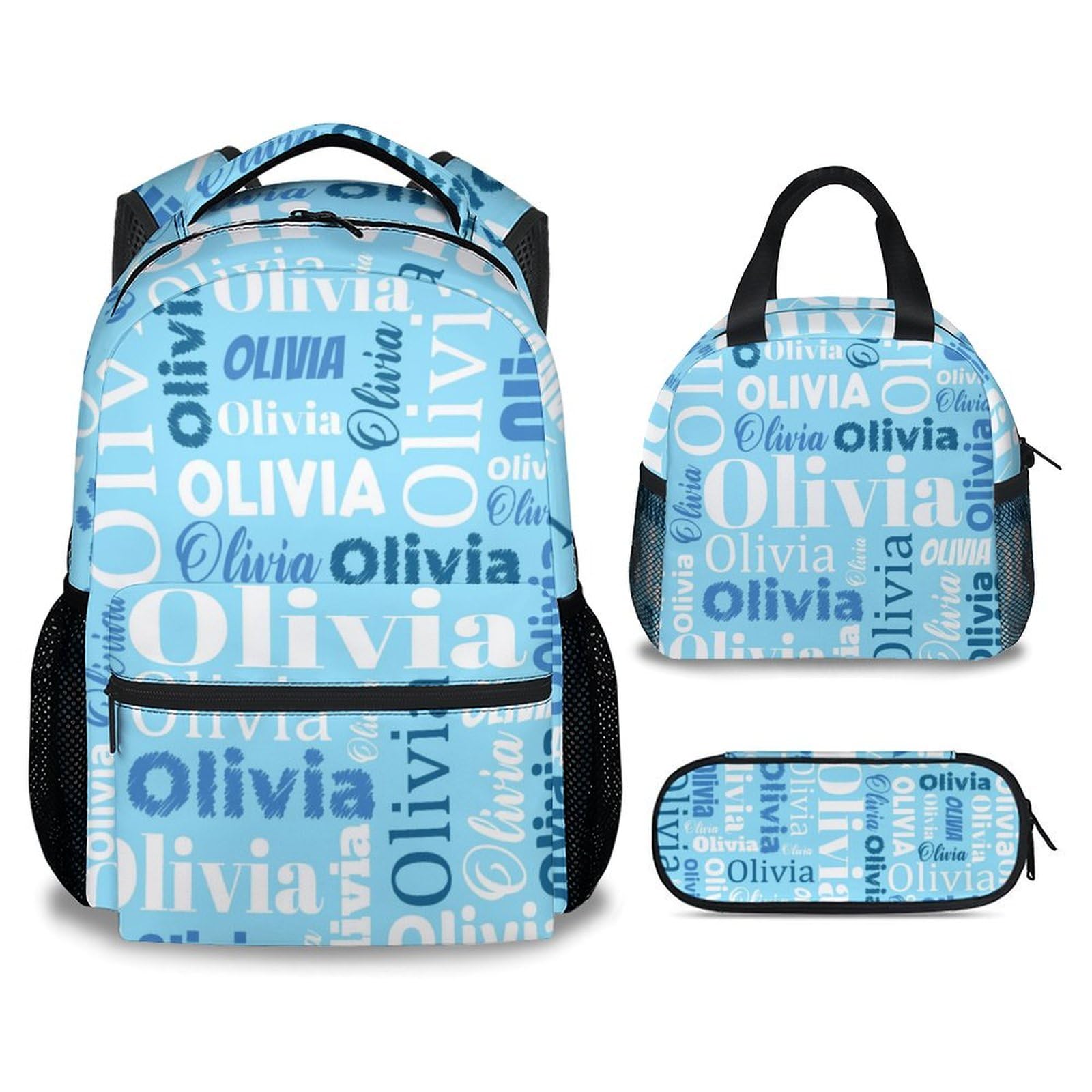 KNOWPHST Backpack for Boys - Personalized 3 in 1 Name Bookbag for Teens Kids - 17 Inch Custom Backpacks with Lunch Bag and Pencil