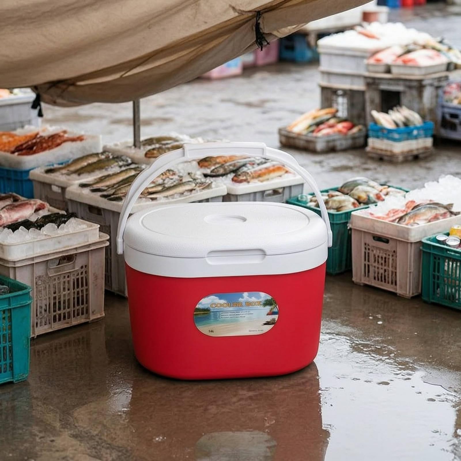 F Fityle Portátil Aislado con Placas Refrigerantes y Bolsas Hielo para con Asa Resistente y Tapa Abatible