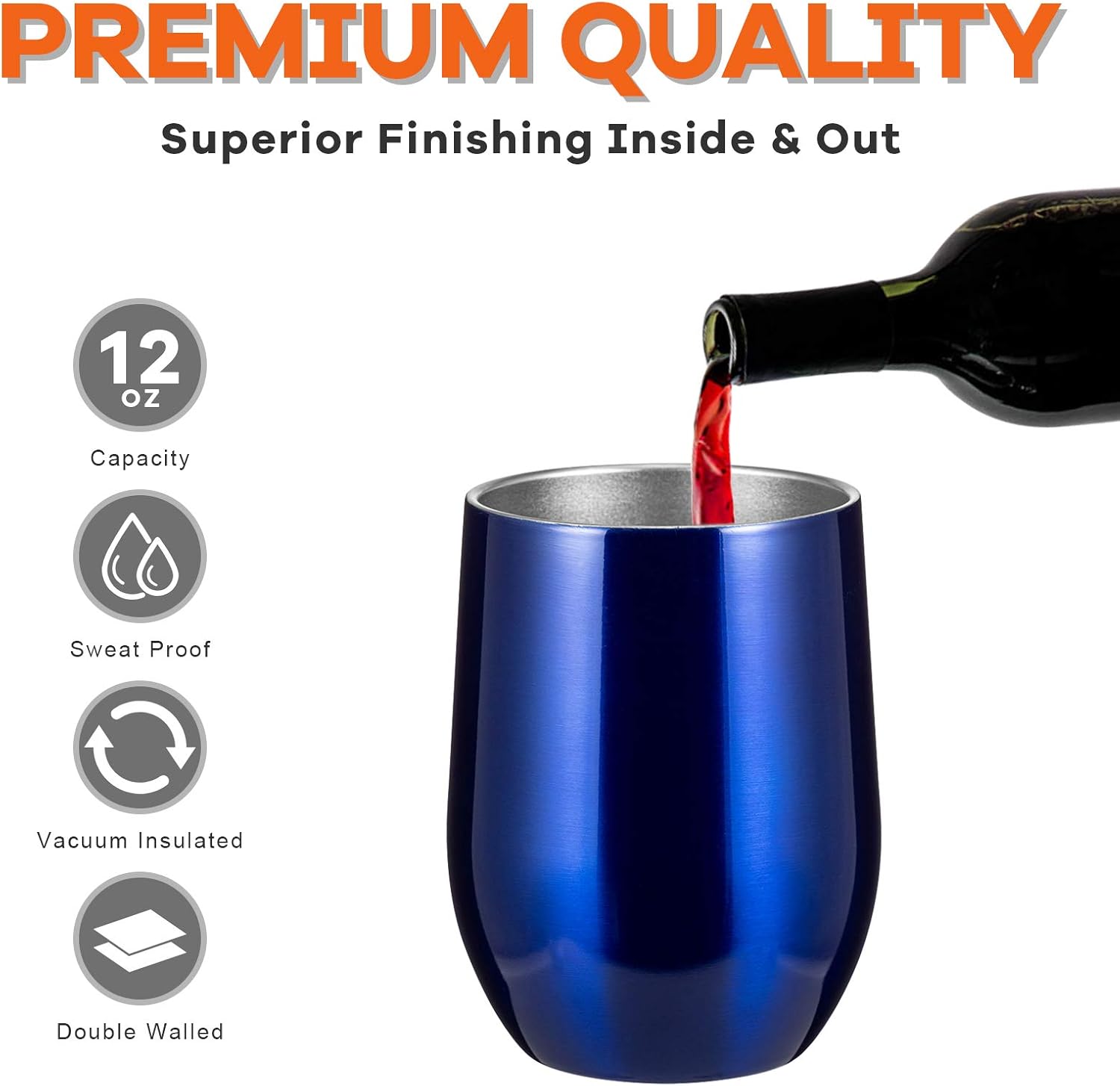 COMOOO 12oz Stainless Steel Wine Tumbler with Lid and Straw, Double Wall Vacuum Insulated Travel Tumbler Cup Stemless for Hot and Cold Drinks Coffee, Wine, Cocktails, Royal blue, 16 Pack - Image 4