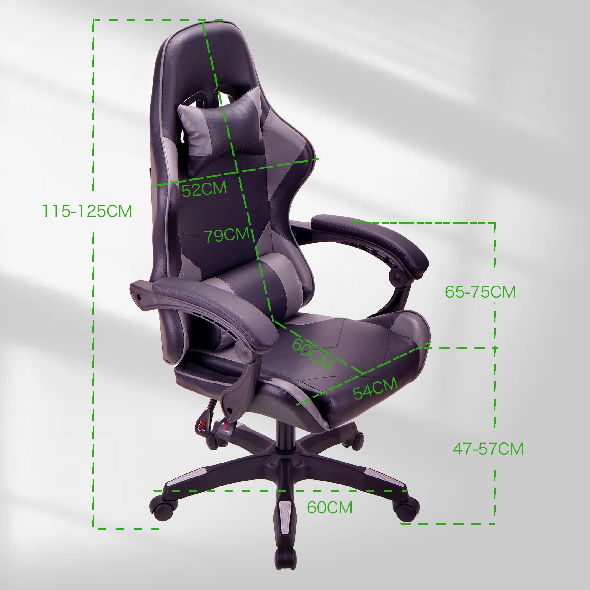T-THREE. Silla ergonómica de respaldo alto para juegos, computadora, oficina y estudio, giratoria con soporte lumbar ajustable y reposacabezas, capacidad de 150 kg, ideal para