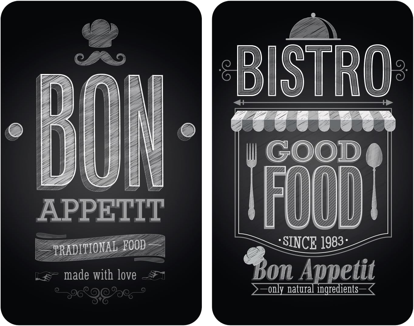 WENKO 2521483100 Universal cover plates Bon Appetit - set of 2, for all types of cookers, Tempered glass, 30 x 52 cm, Multicoloured