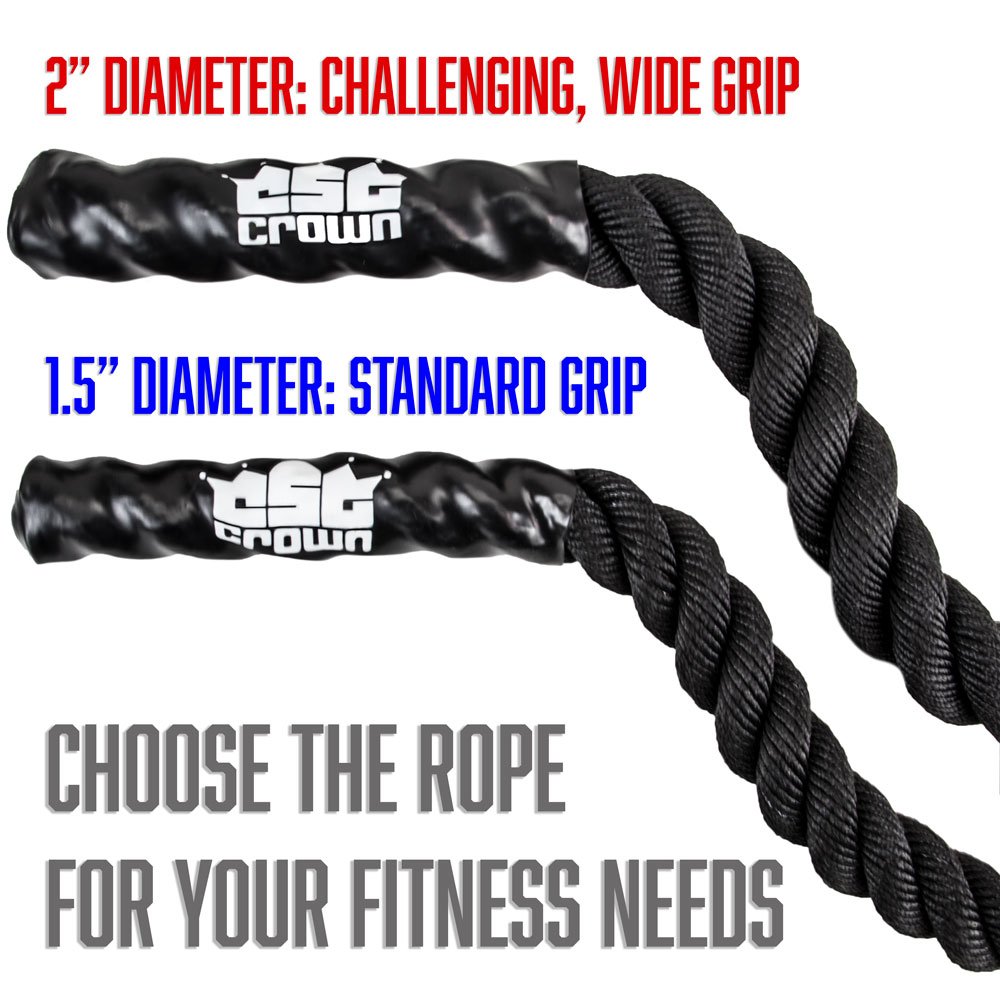 Crown Sporting Goods Battle Seile - strapazierfähiges Poly Dacron Seil mit Gummigriffen, Fitnessgerät für Zuhause, Büro, Profi Gym & WOD Training Rope