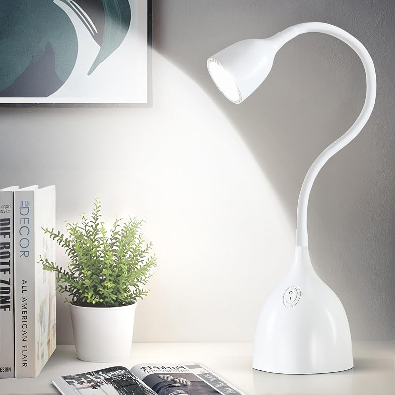 EJIAXIN Lámpara de escritorio para dormitorio universitario - Luz de lectura LED, blanca | Pequeña lámpara de mesa flexible ajustable con cuello de cisne, lámpara de escritorio que cuida los ojos para lámpara de estudio de dormitorio universitario